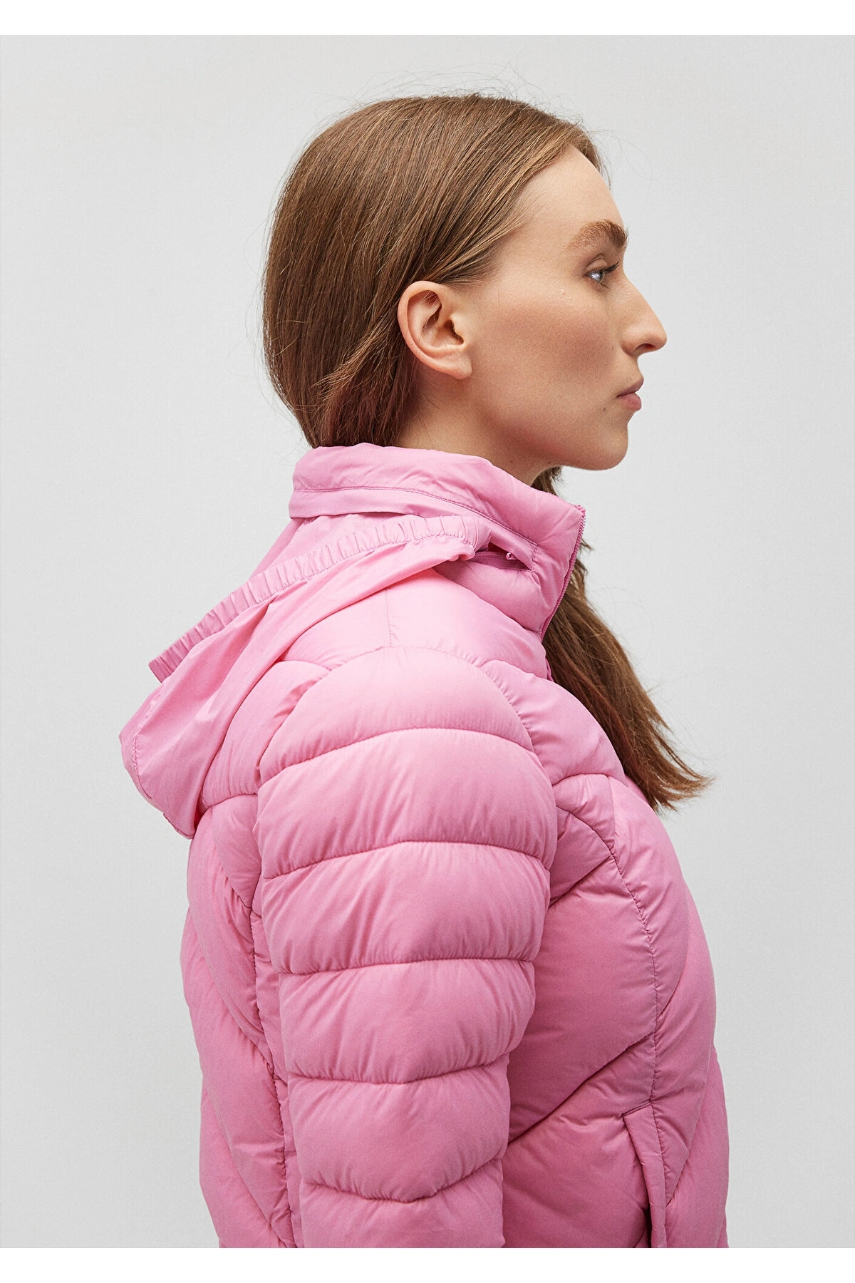 Mavi Dik Yaka Pembe Şişme Mont