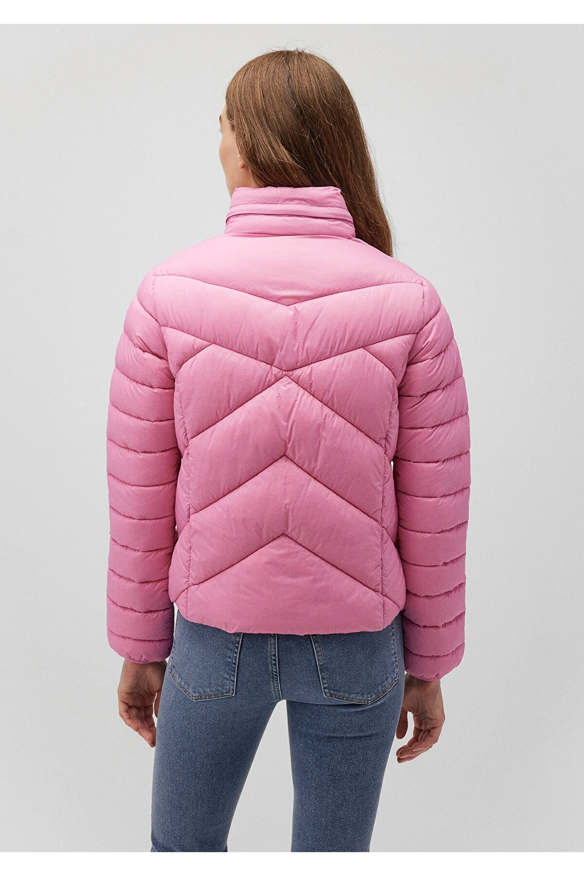 Mavi Dik Yaka Pembe Şişme Mont