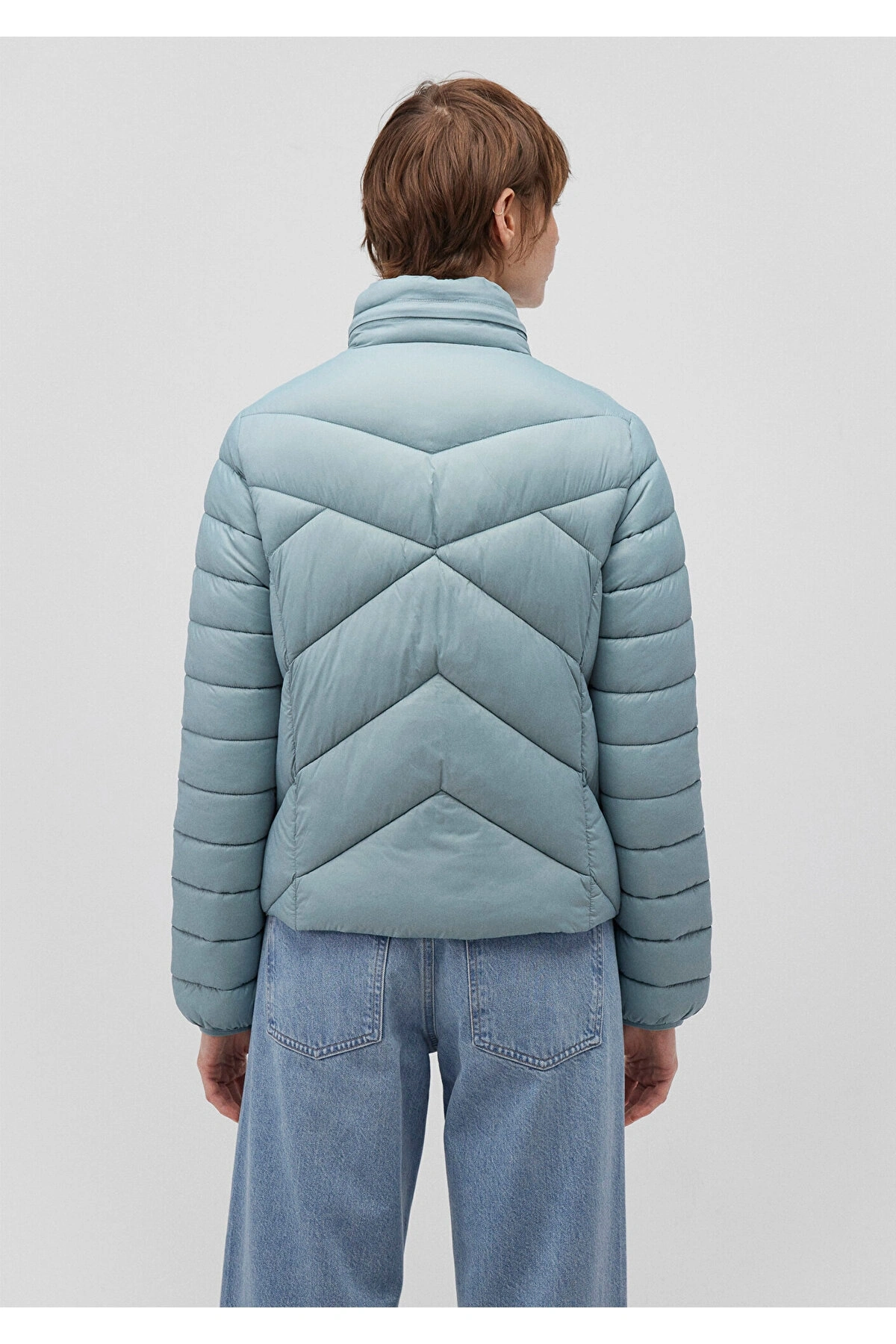 Mavi Dik Yaka Şişme Mont