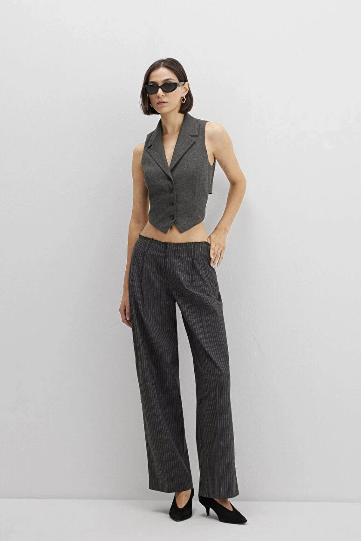 MAVİ EDITION Yün Karışımlı Çizgili Pantolon
