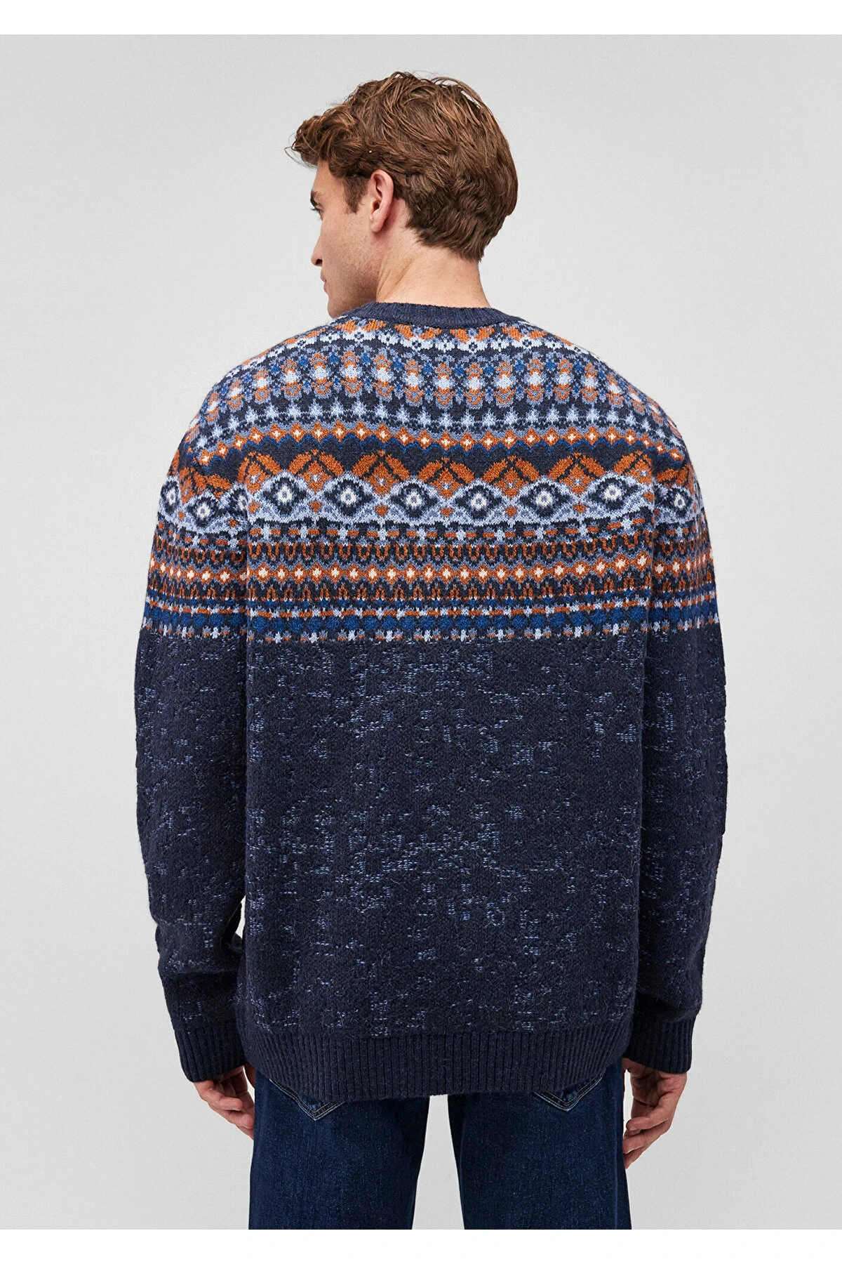 Mavi Jakarlı Lacivert Kazak Regular Fit / Normal Kesim