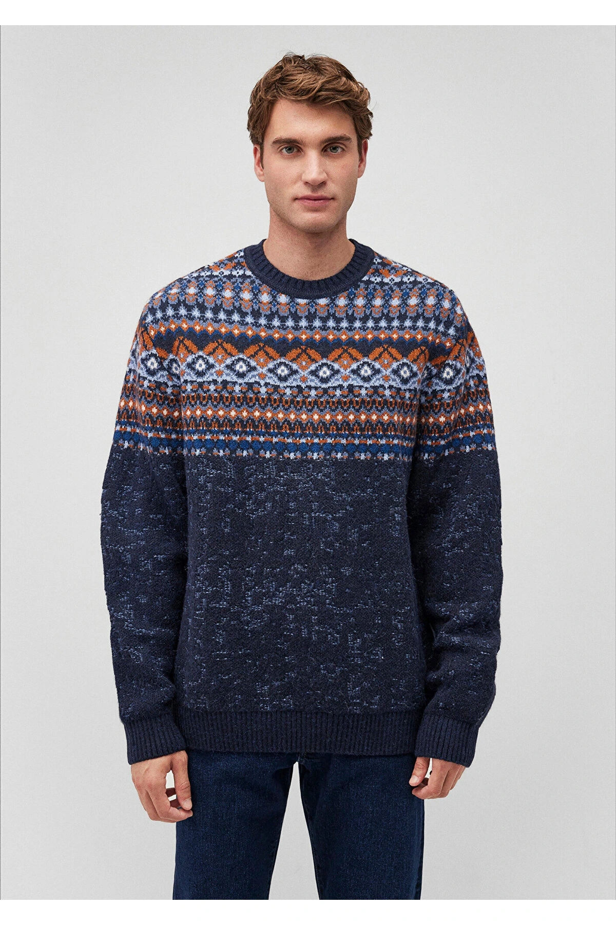 Mavi Jakarlı Lacivert Kazak Regular Fit / Normal Kesim