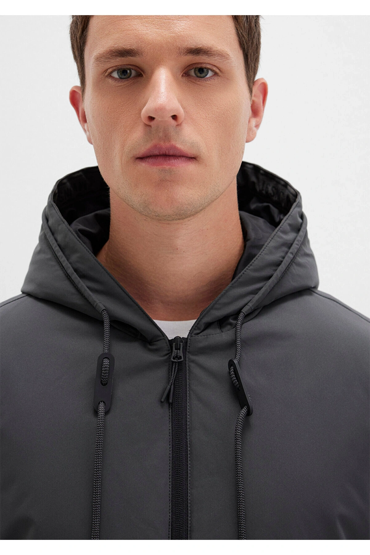 Mavi Kapüşonlu Antrasit Şişme Mont