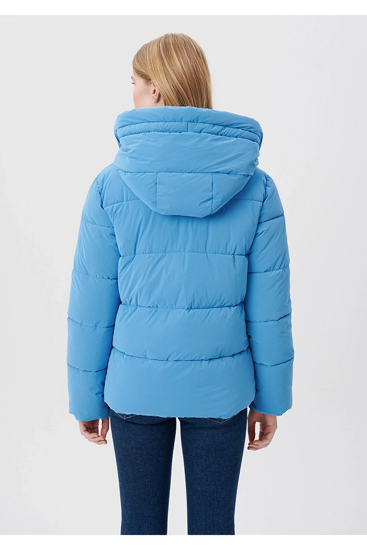 Mavi Kapüşonlu Şişme Mont