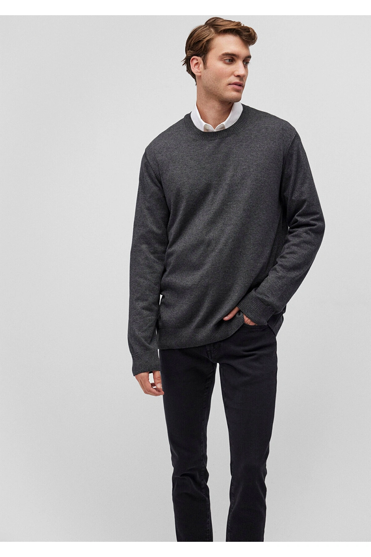 Mavi Kaşmir Karışımlı Antrasit Kazak Slim Fit / Dar Kesim