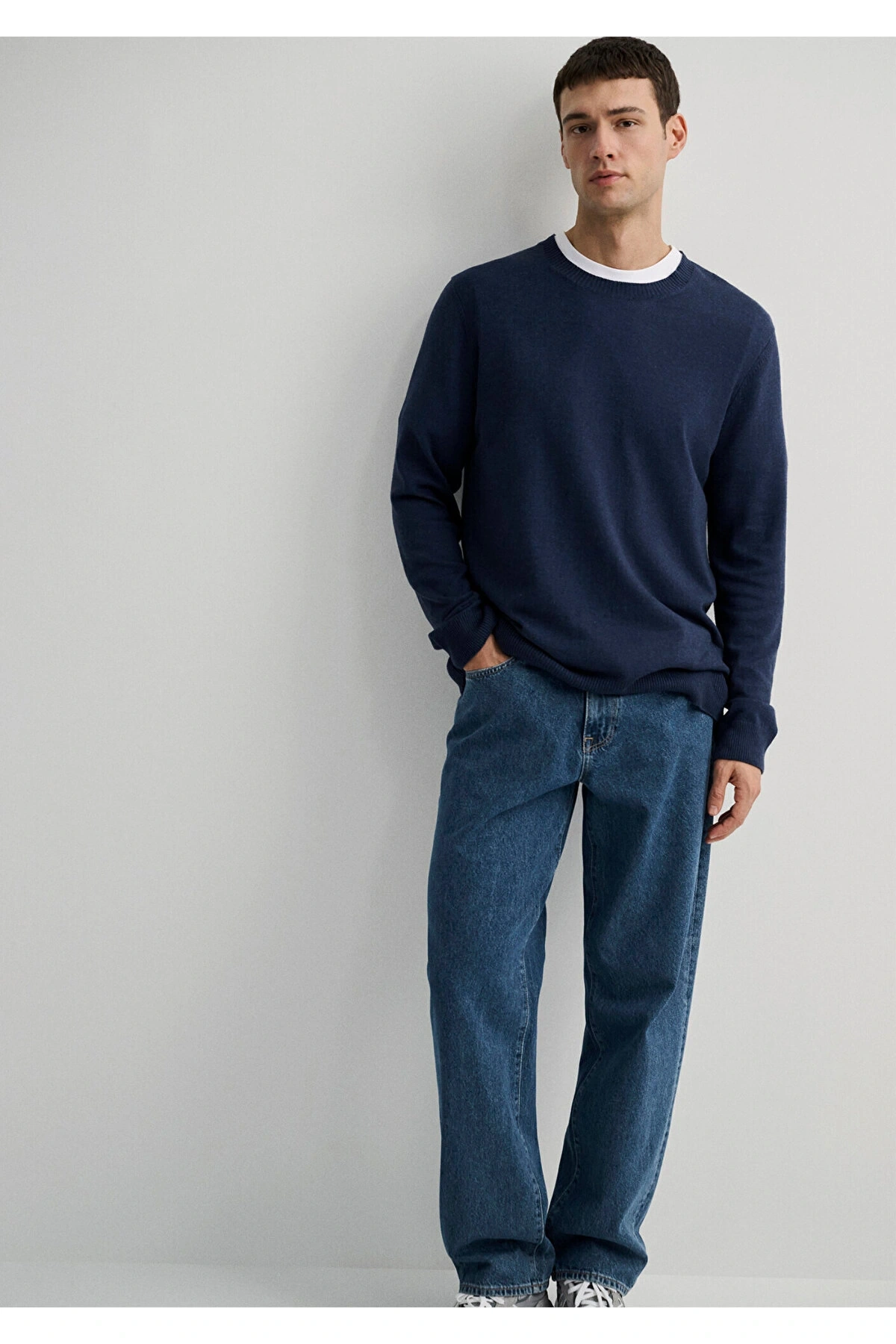 Mavi Kaşmir Karışımlı Lacivert Kazak Slim Fit / Dar Kesim