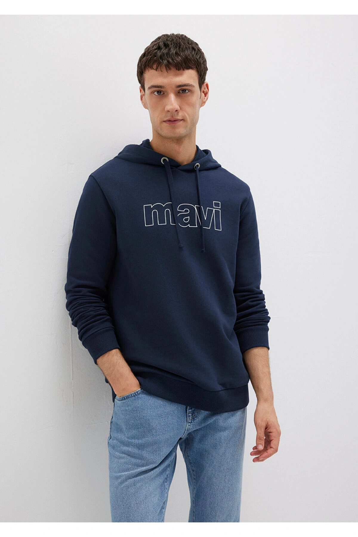 Mavi Logo Baskılı Kapüşonlu Lacivert Sweatshirt