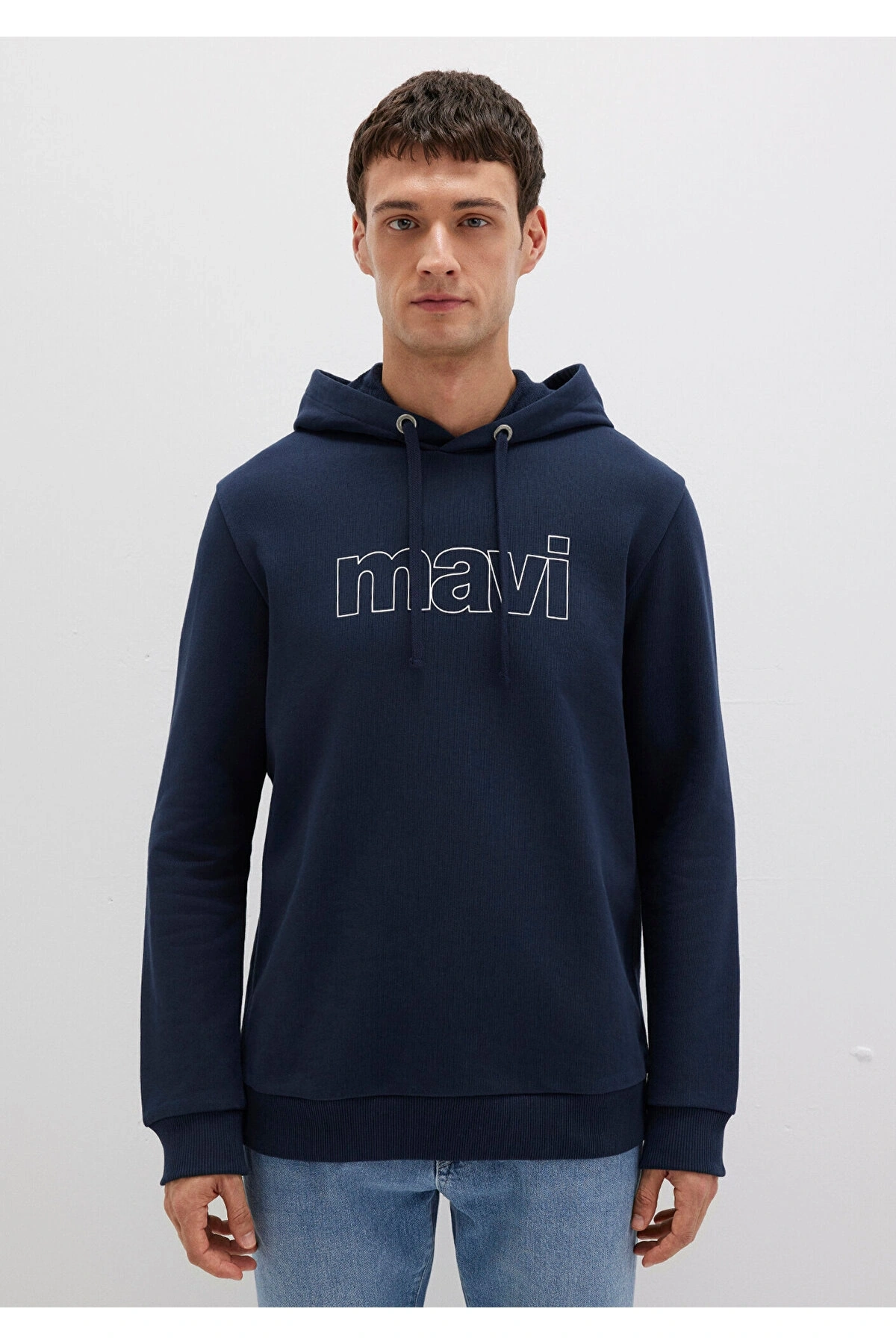 Mavi Logo Baskılı Kapüşonlu Lacivert Sweatshirt
