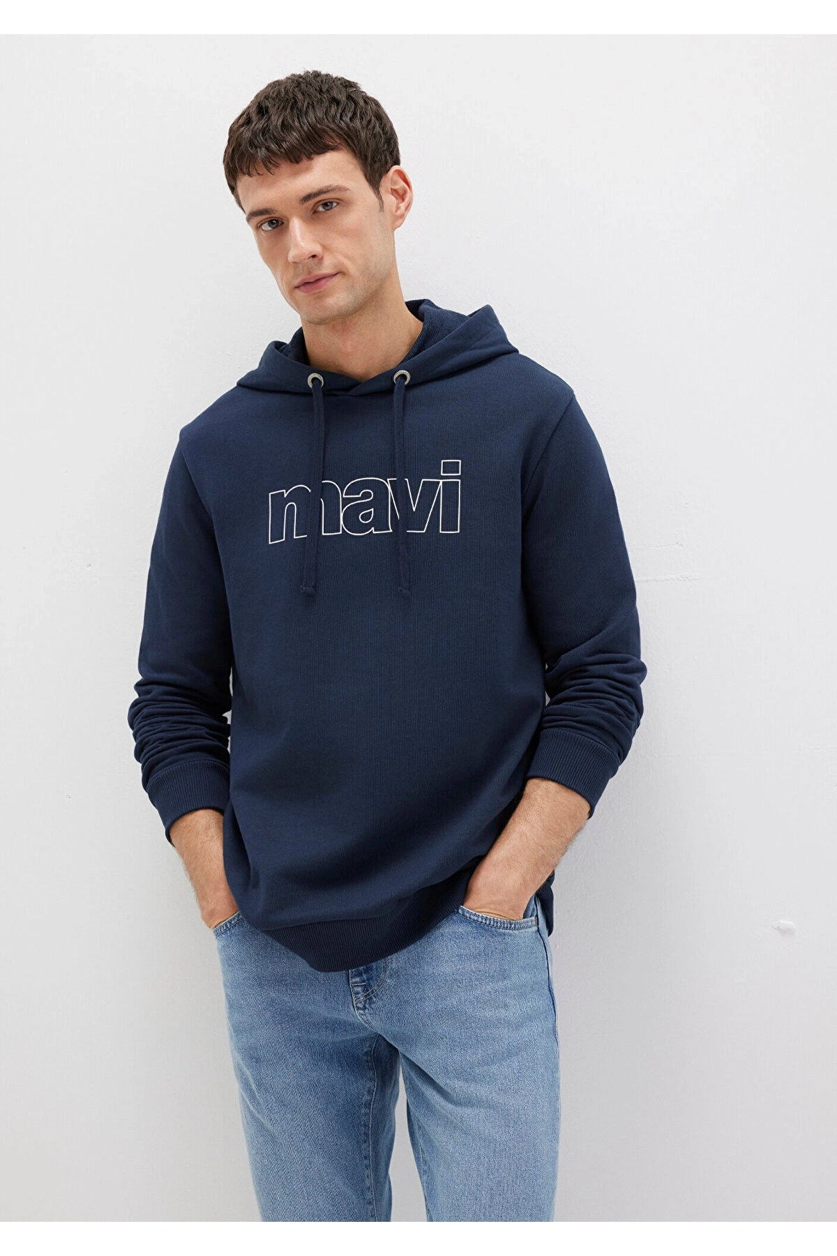 Mavi Logo Baskılı Kapüşonlu Lacivert Sweatshirt