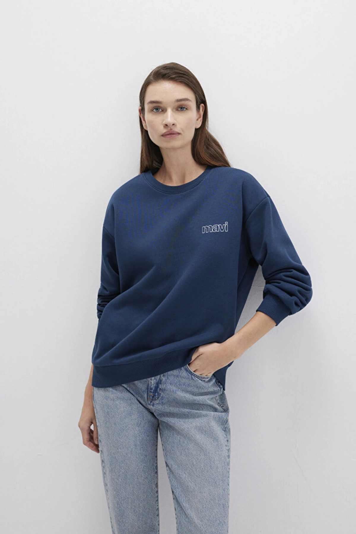 Mavi Logo Baskılı Lacivert Sweatshirt