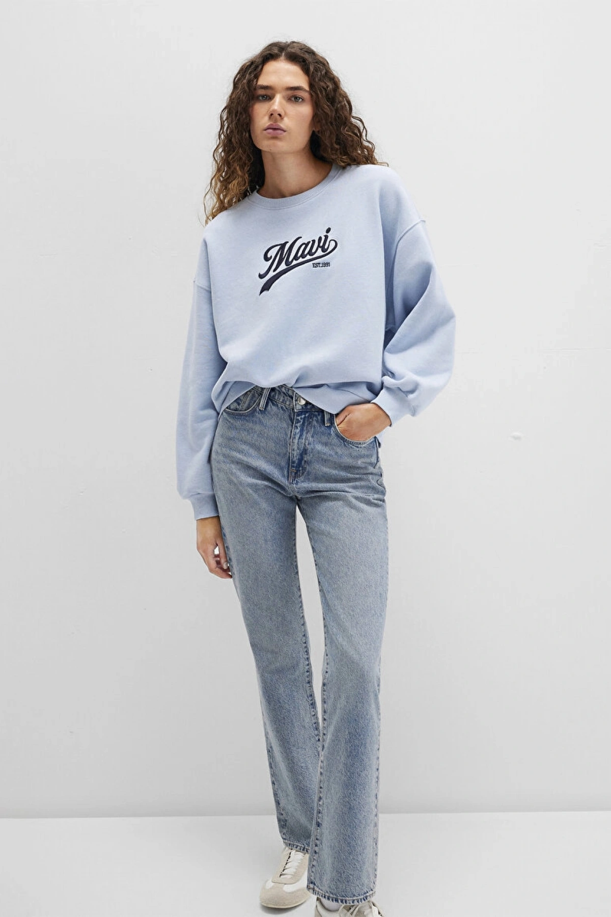 Mavi Logo Baskılı Mavi Sweatshirt