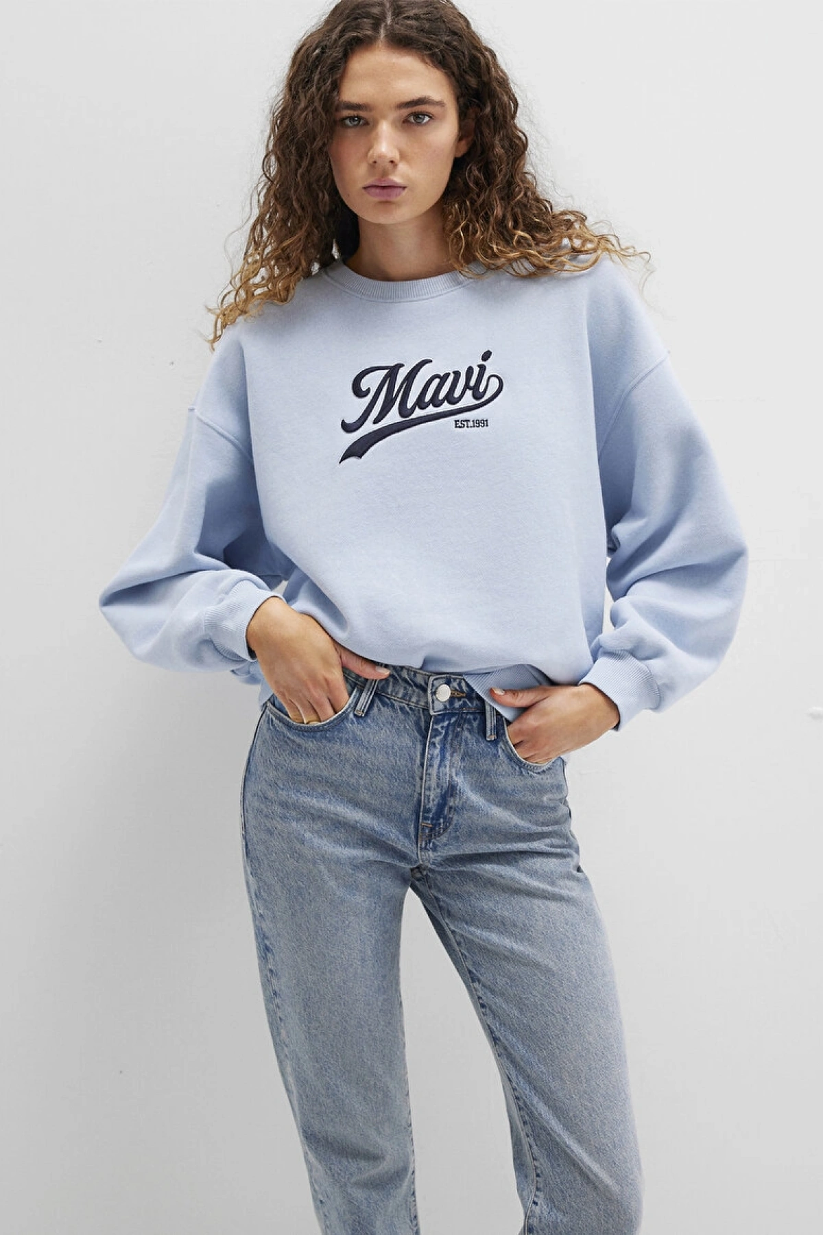 Mavi Logo Baskılı Mavi Sweatshirt