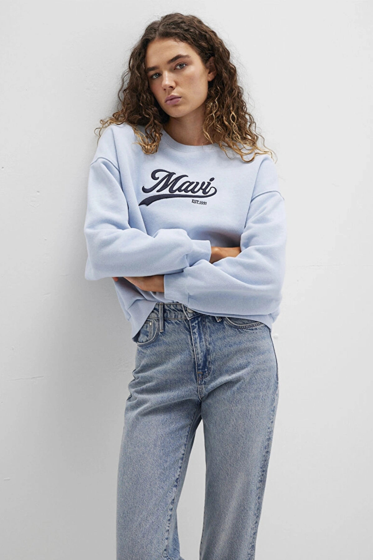 Mavi Logo Baskılı Mavi Sweatshirt