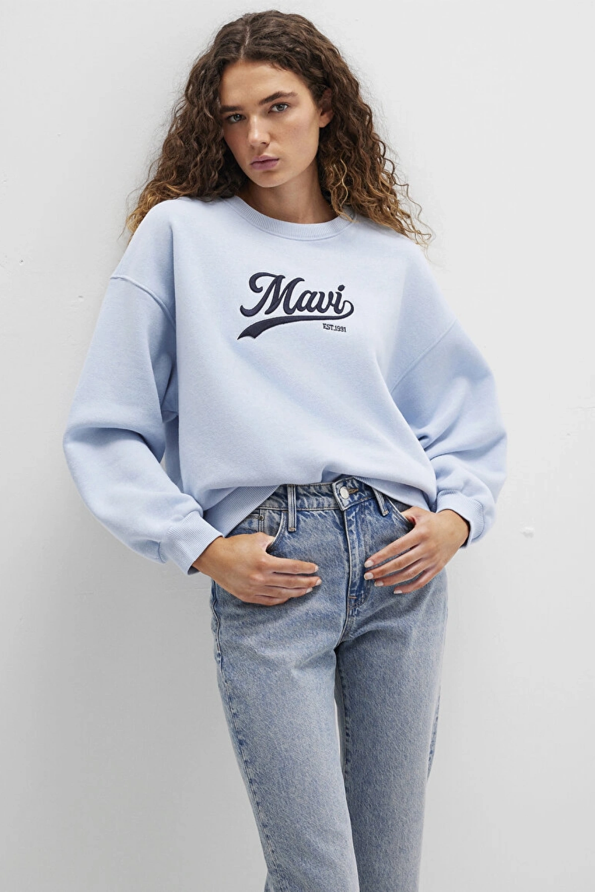 Mavi Logo Baskılı Mavi Sweatshirt