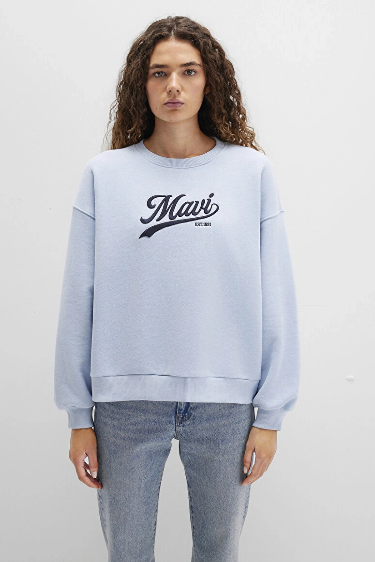 Mavi Logo Baskılı Mavi Sweatshirt
