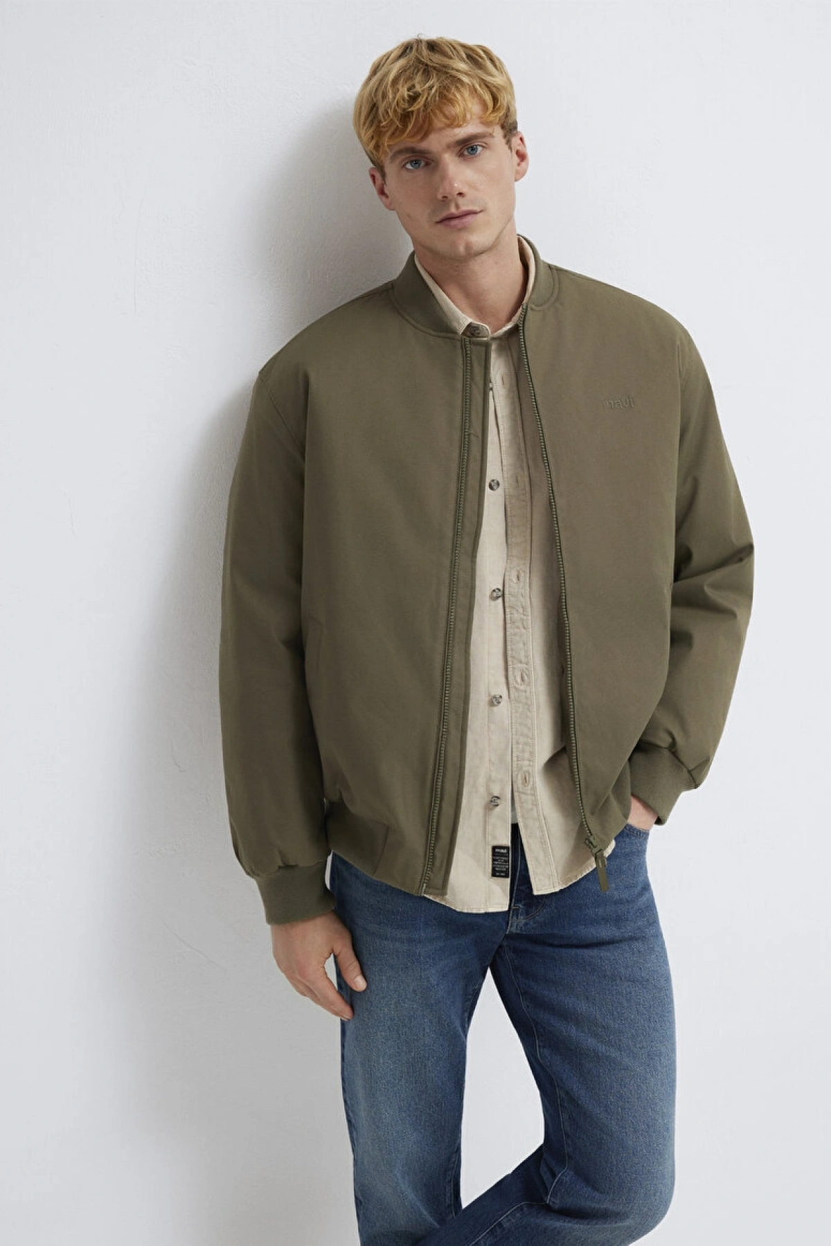 Mavi Nakışlı Yeşil Ceket