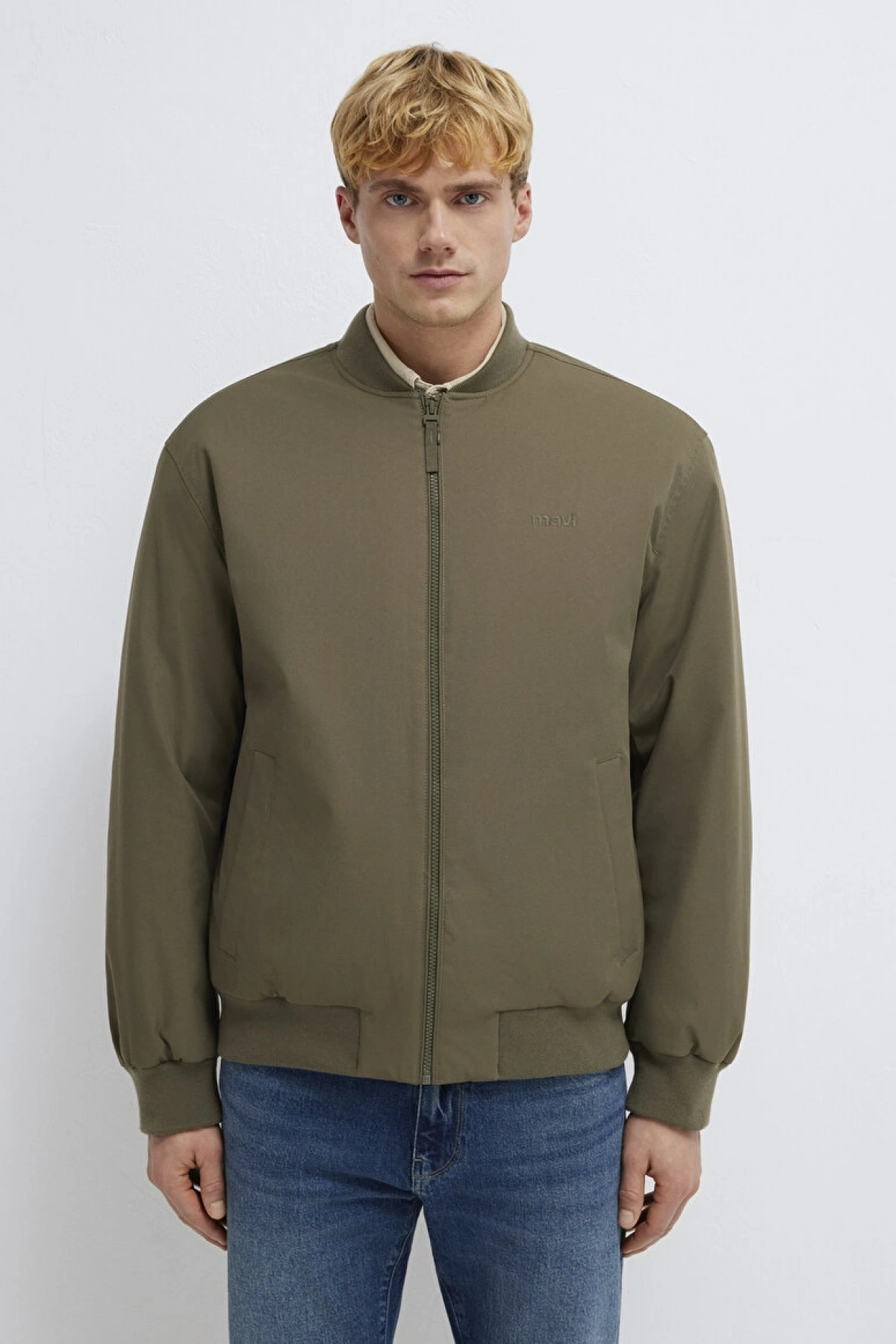 Mavi Nakışlı Yeşil Ceket