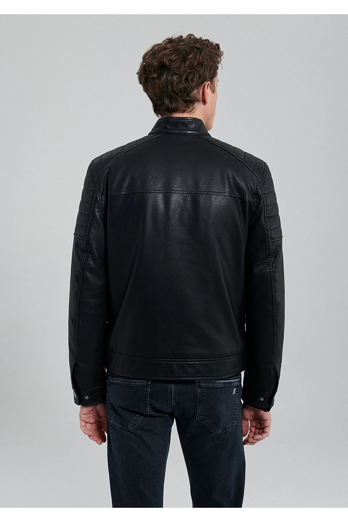 Mavi Siyah Suni Deri Ceket Slim Fit / Dar Kesim