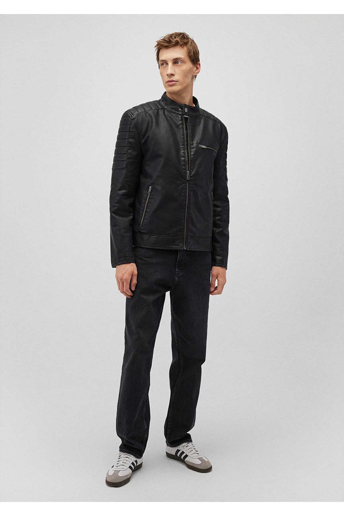 Mavi Siyah Suni Deri Ceket Slim Fit / Dar Kesim