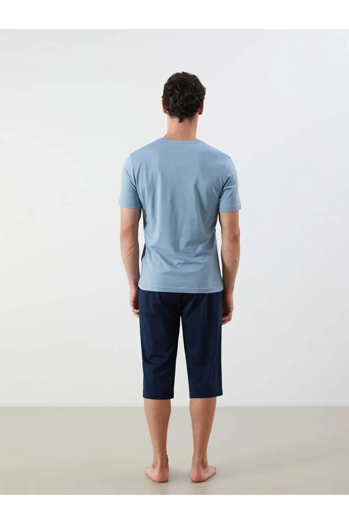 Mavi Standart Kalıp Pamuklu Kaprili Pijama Takımı