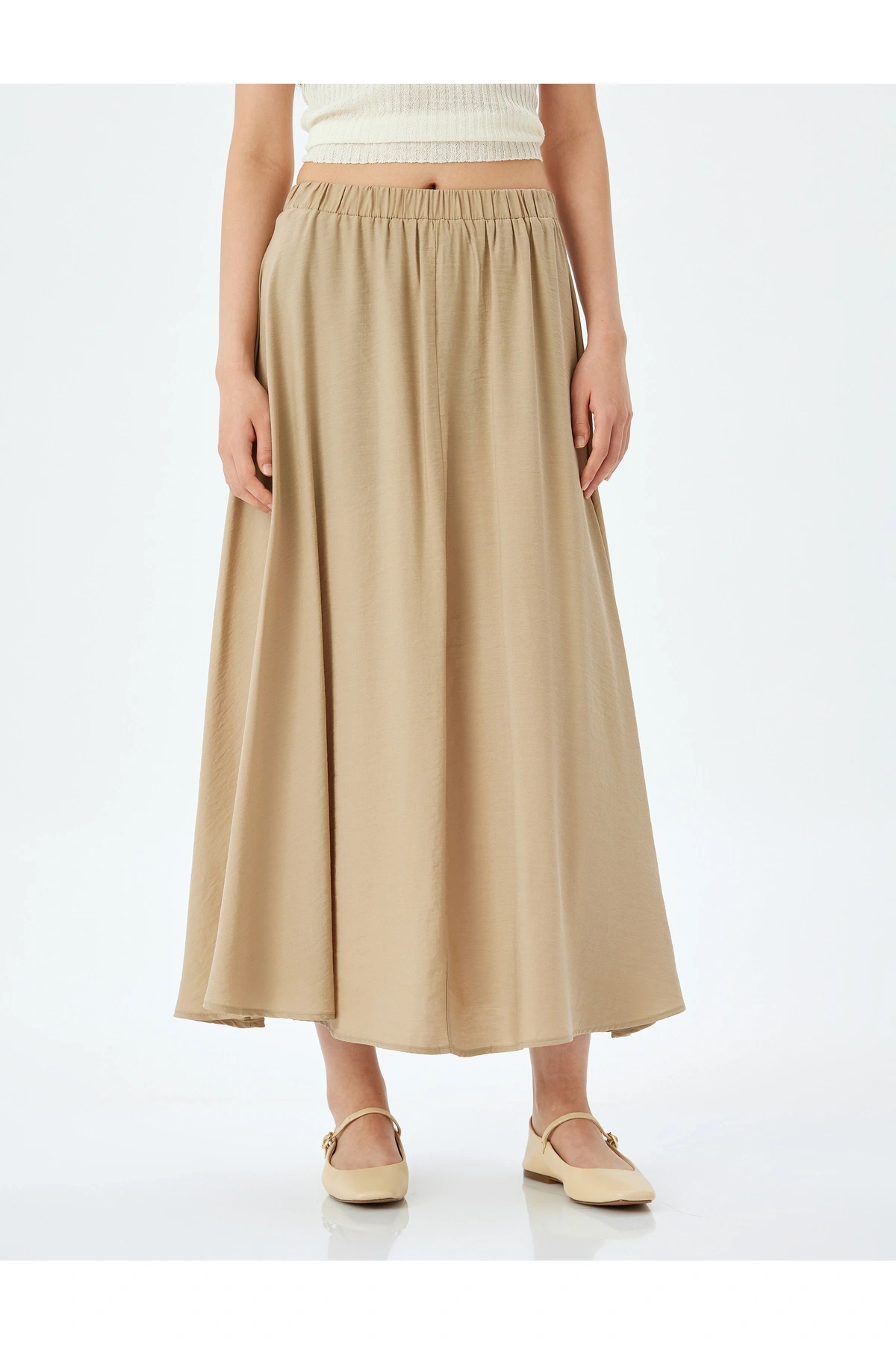 Modal Kumaş Beli Lastikli Uzun Kloş Etek