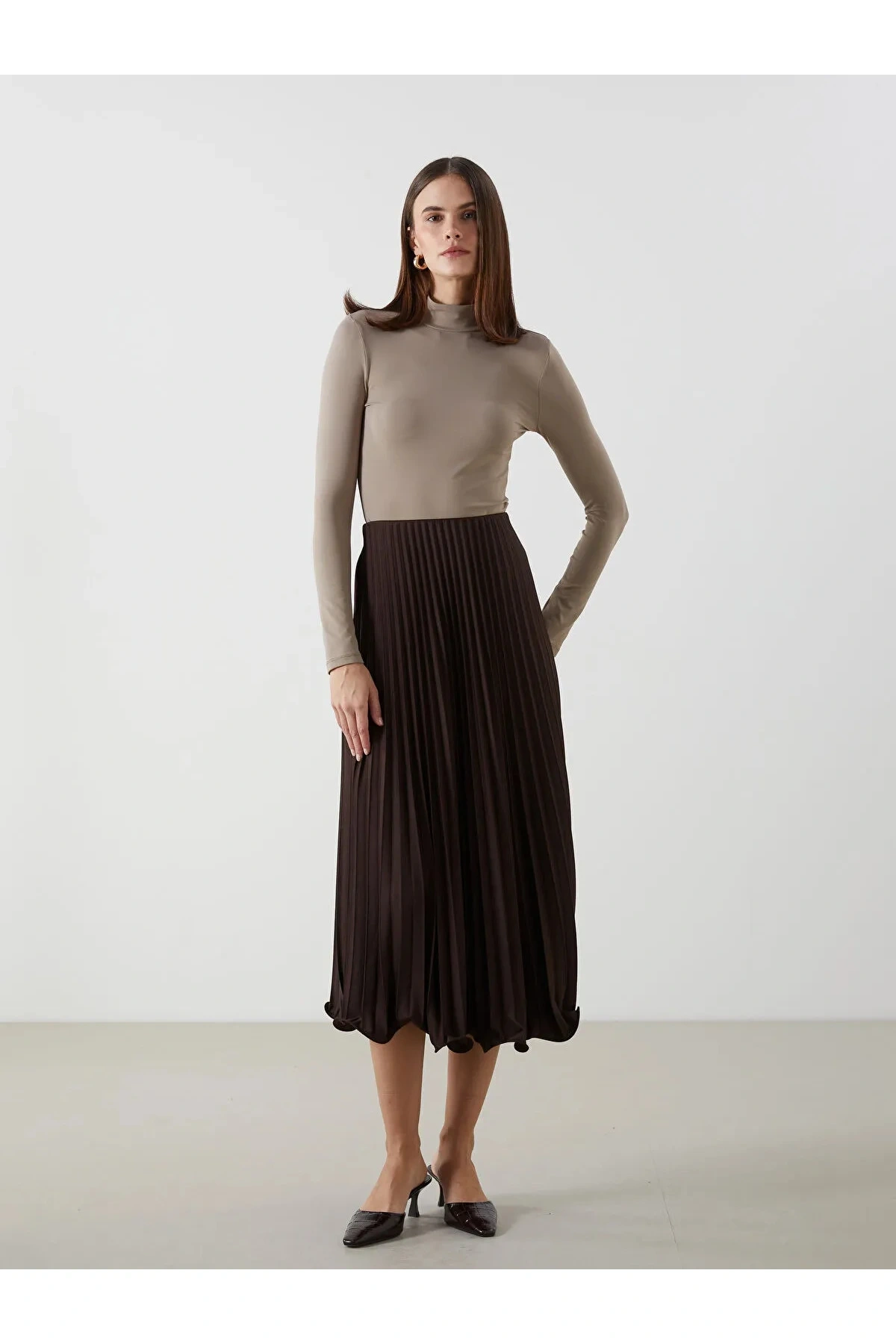 Modest  Beli Lastikli Şifon Kadın Pileli Etek