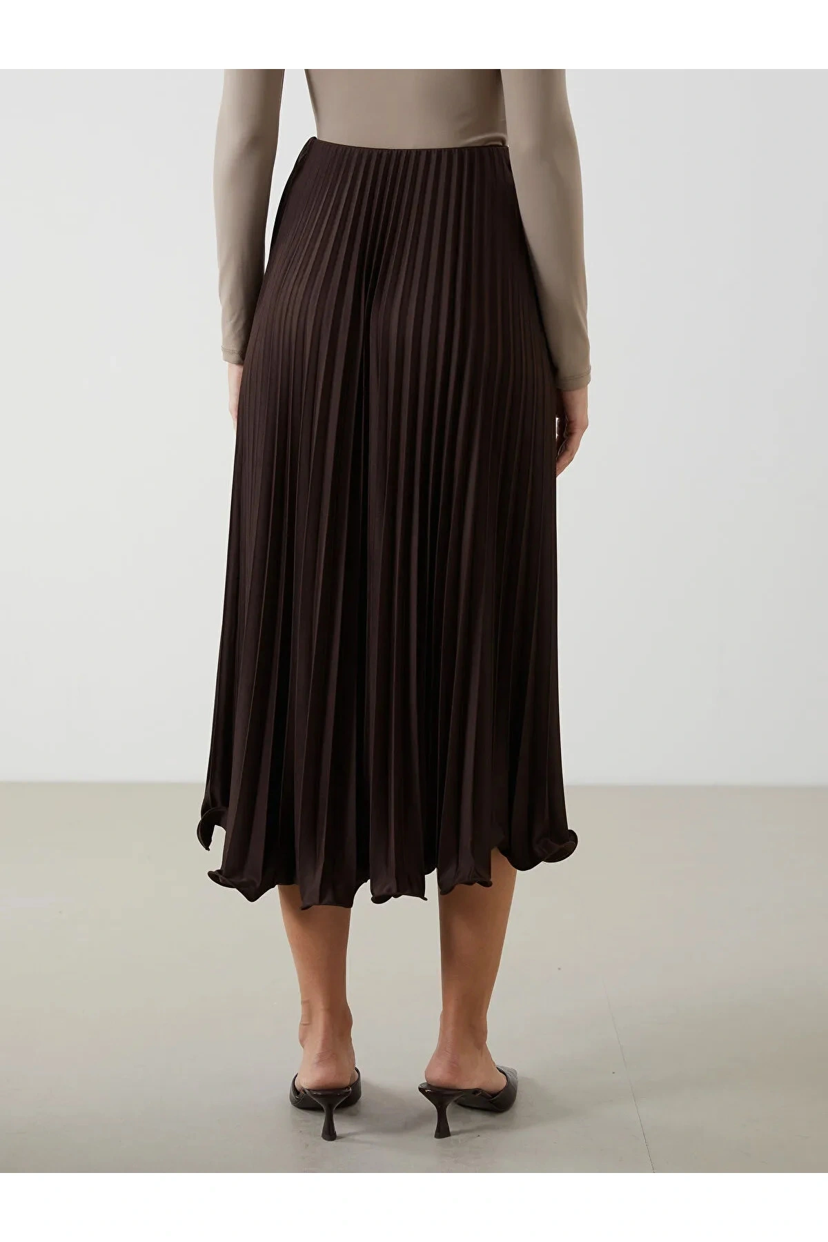 Modest  Beli Lastikli Şifon Kadın Pileli Etek