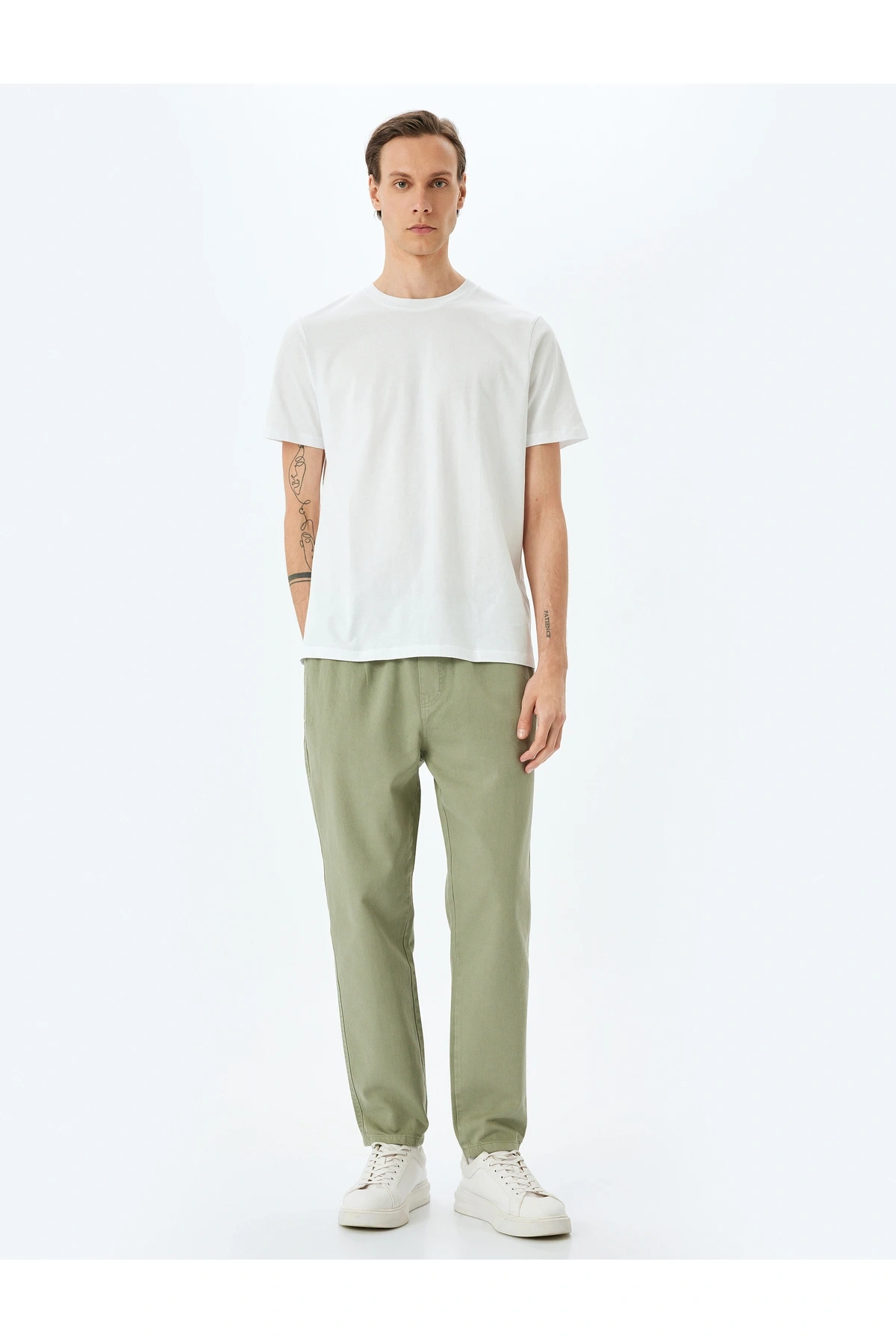 Normal Bel Straight Fit Pamuklu Beli Bağcıklı Pantolon
