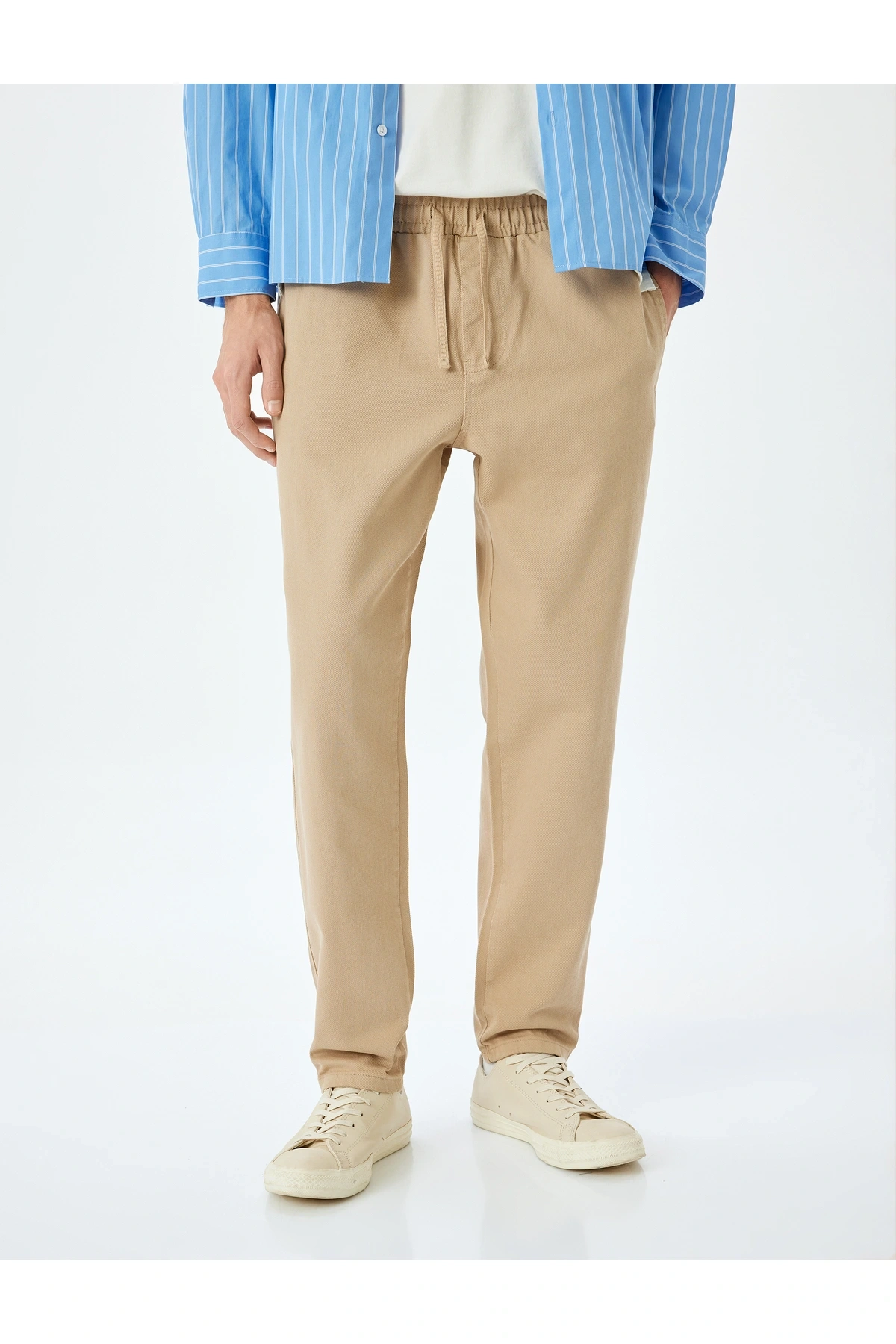 Normal Bel Straight Fit Pamuklu Beli Bağcıklı Pantolon