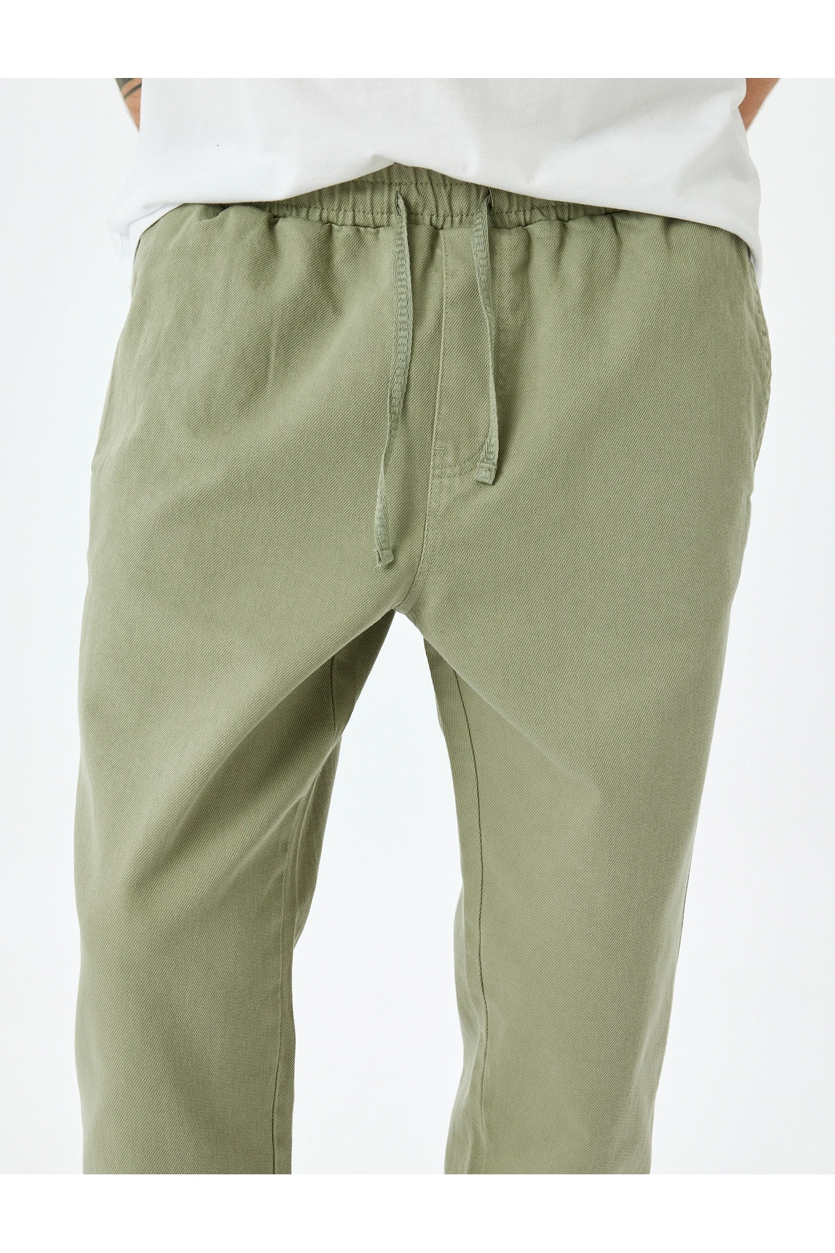 Normal Bel Straight Fit Pamuklu Beli Bağcıklı Pantolon