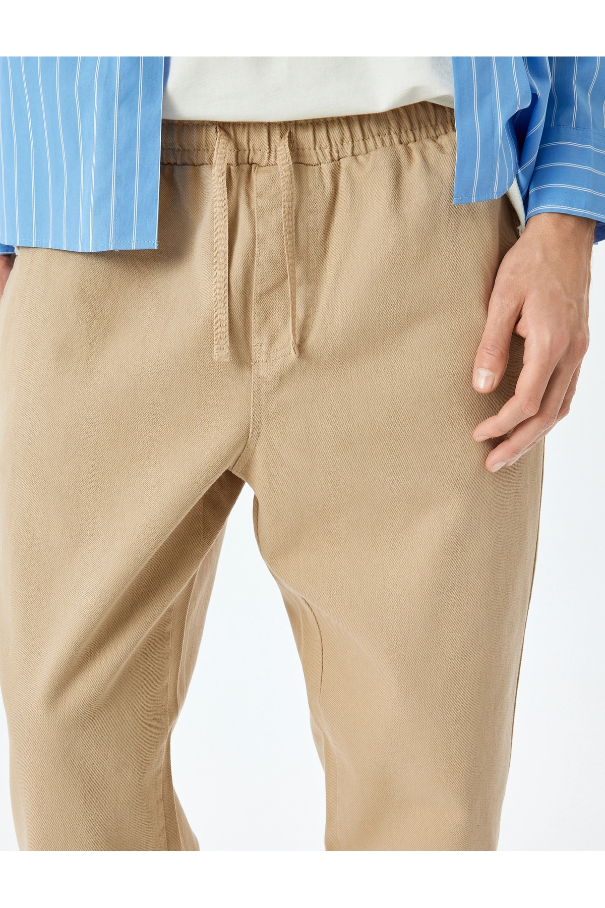 Normal Bel Straight Fit Pamuklu Beli Bağcıklı Pantolon