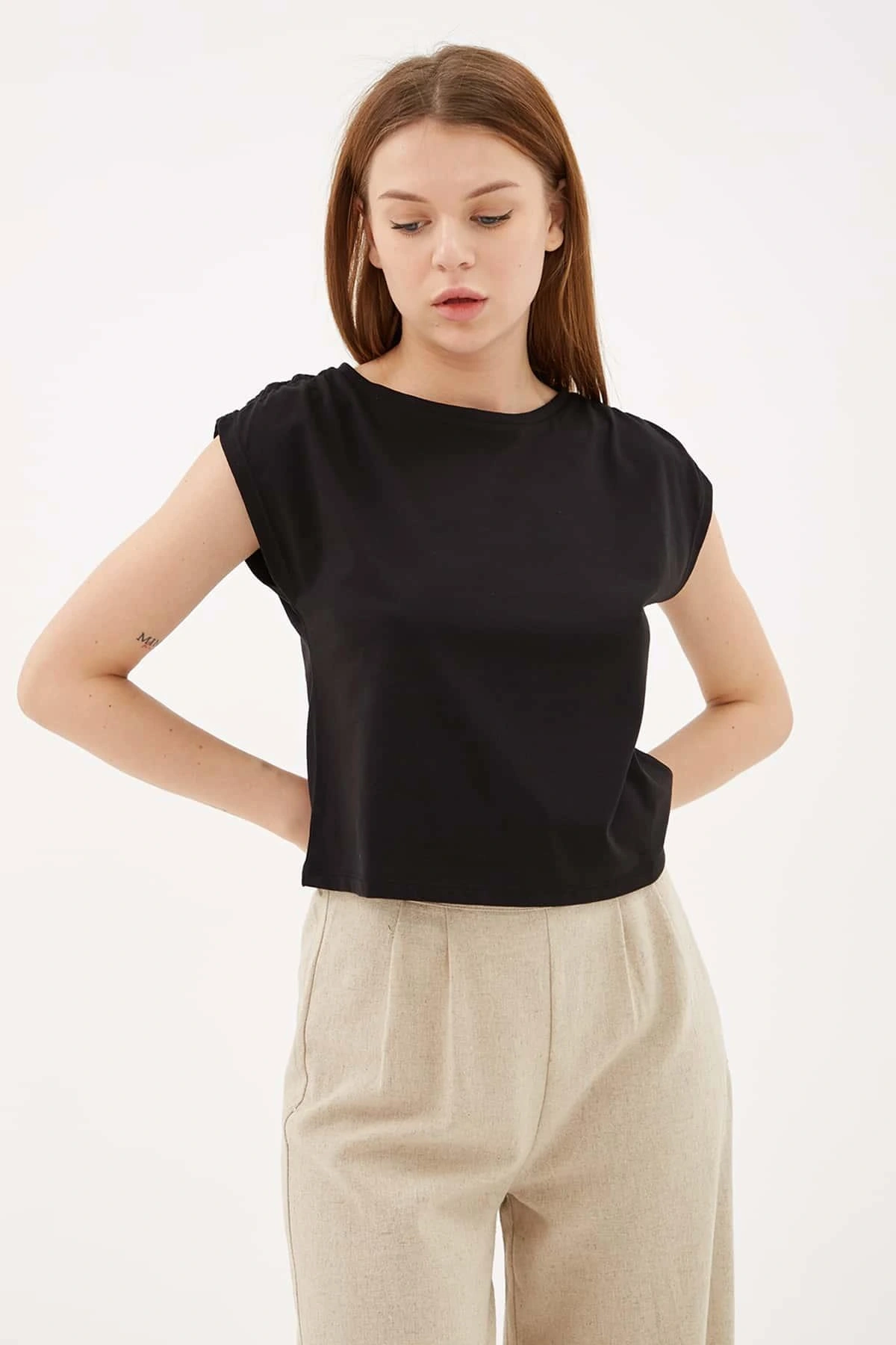 Omuz Büzgülü Bluz Siyah / Black