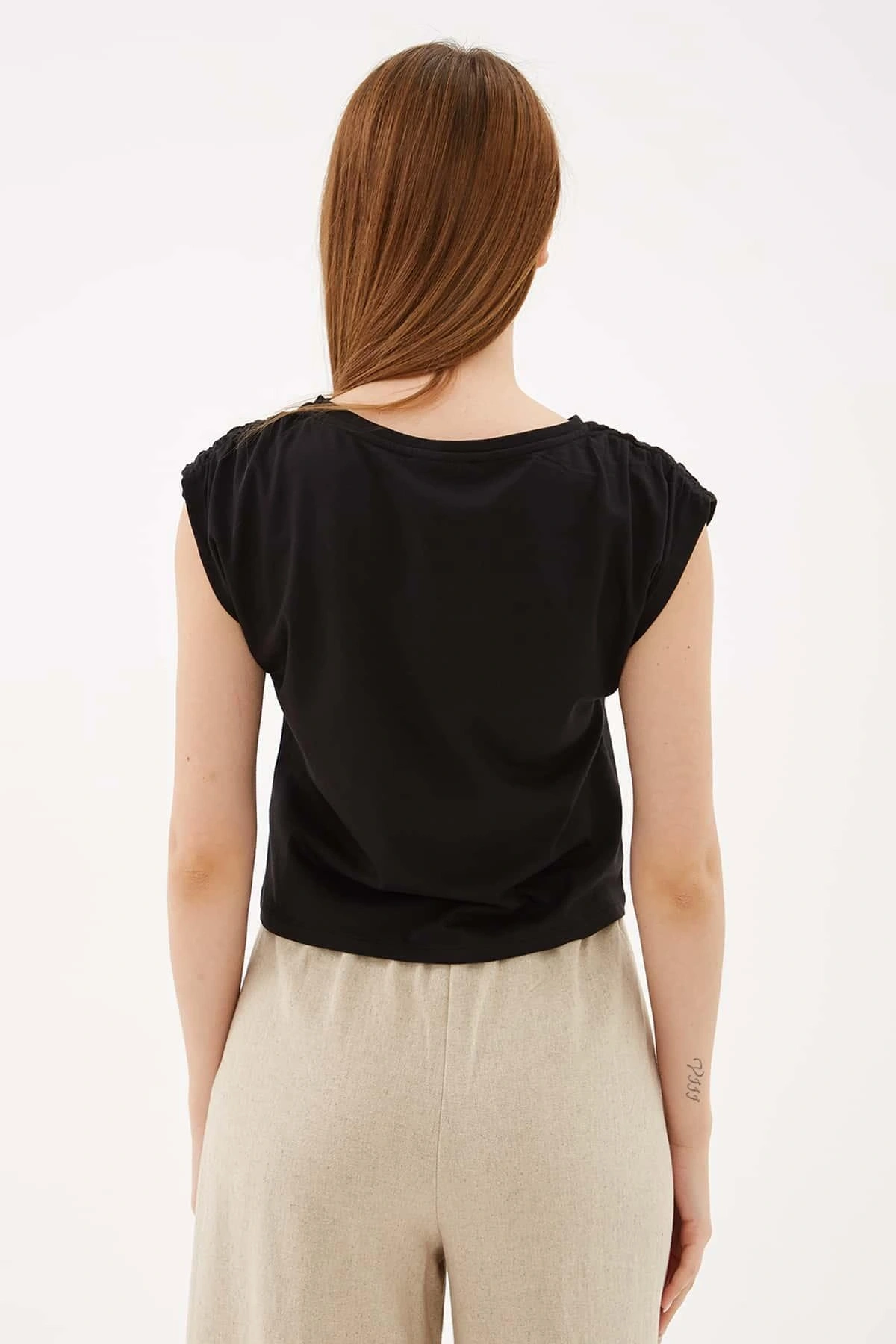 Omuz Büzgülü Bluz Siyah / Black