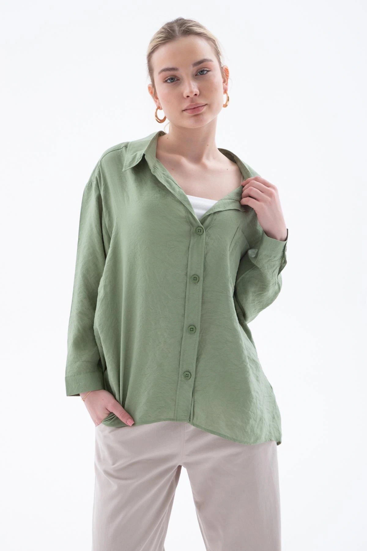 Oversize Gömlek Haki