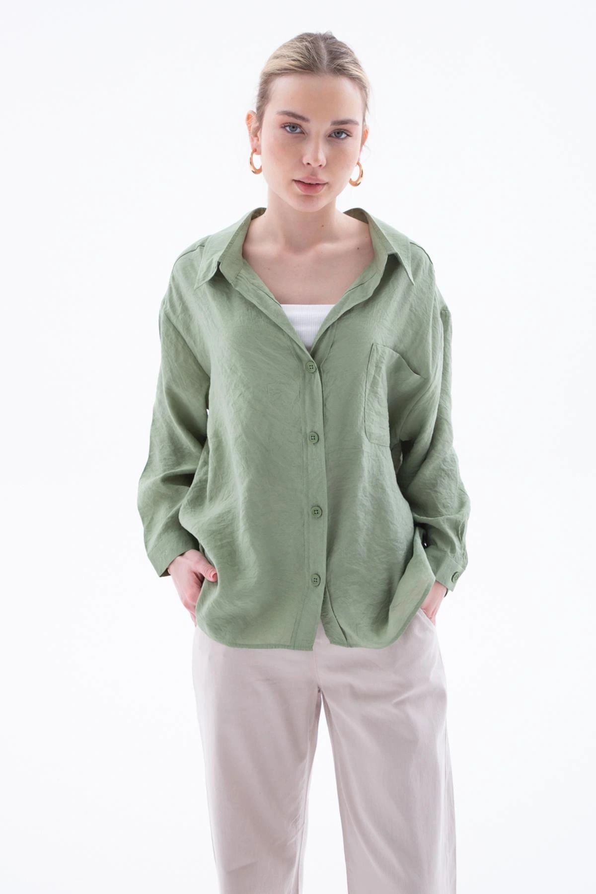 Oversize Gömlek Haki