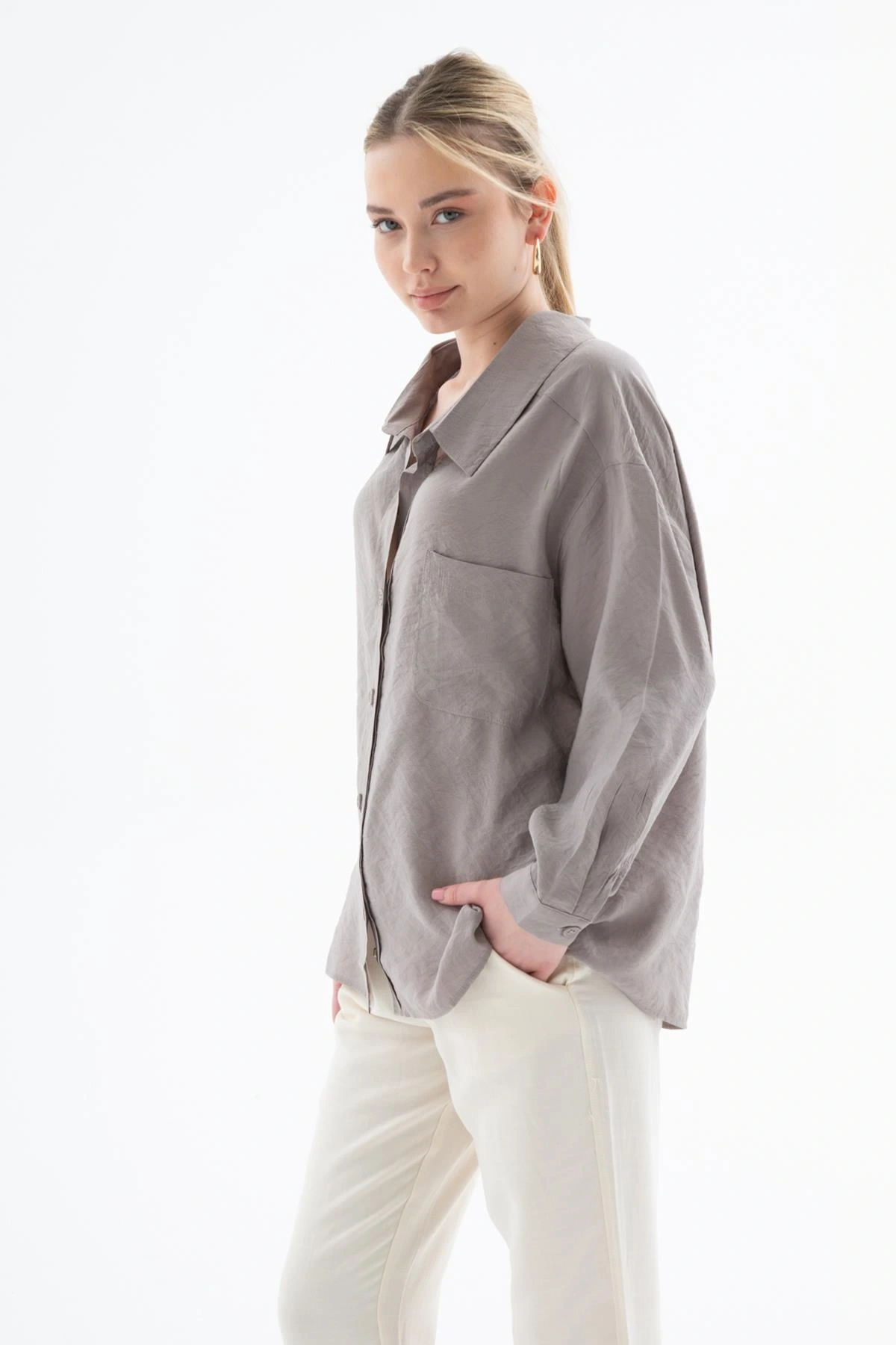 Oversize Gömlek Vizon