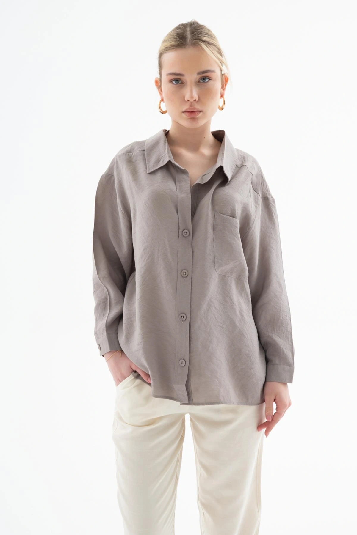 Oversize Gömlek Vizon