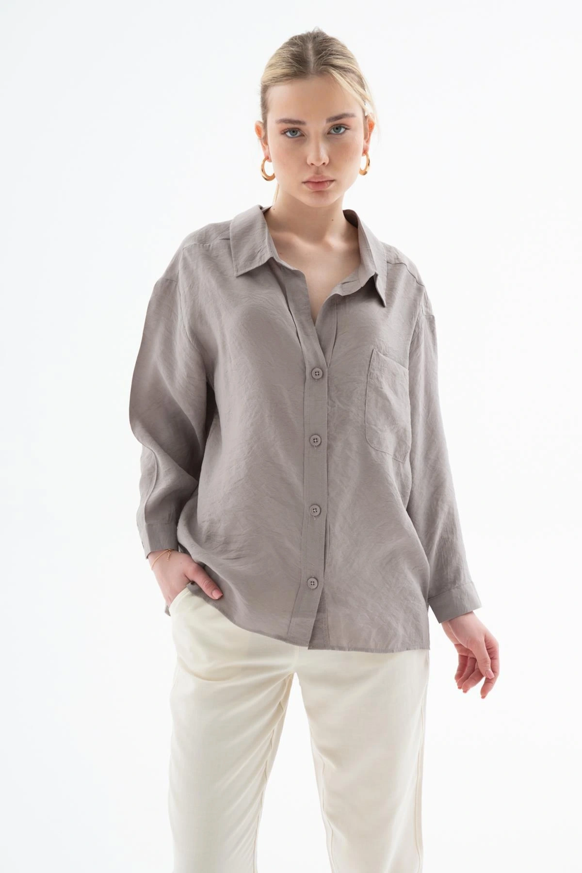 Oversize Gömlek Vizon