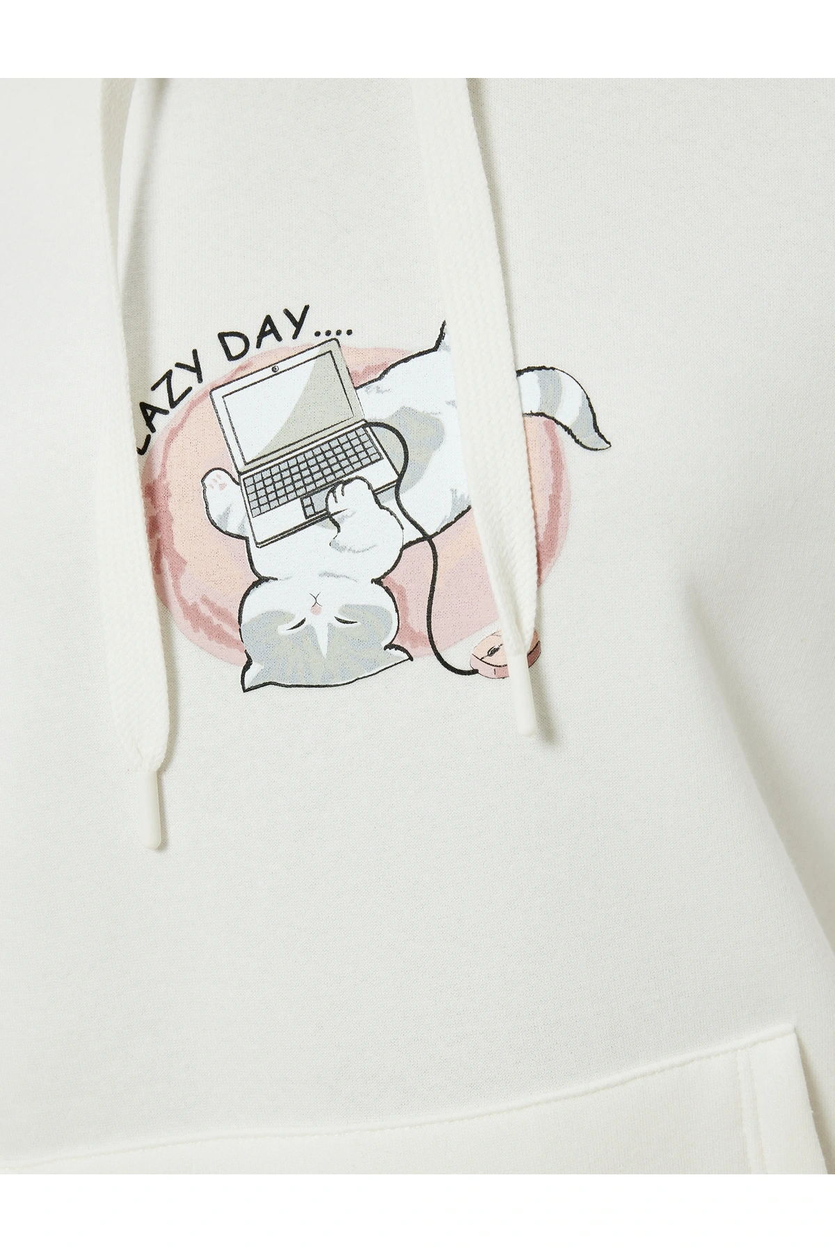 Oversize Kapüşonlu Sweatshirt Kanguru Cep Detaylı Baskılı Şardonlu