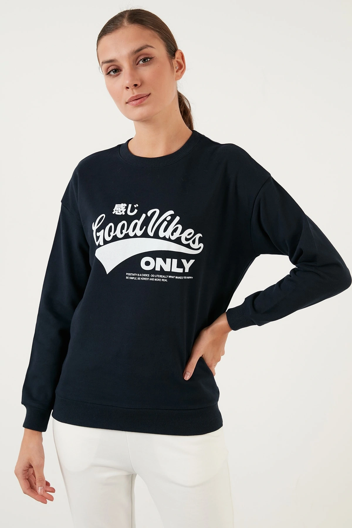 Pamuklu Baskılı Bisiklet Yaka Sweatshirt 22k0840k1