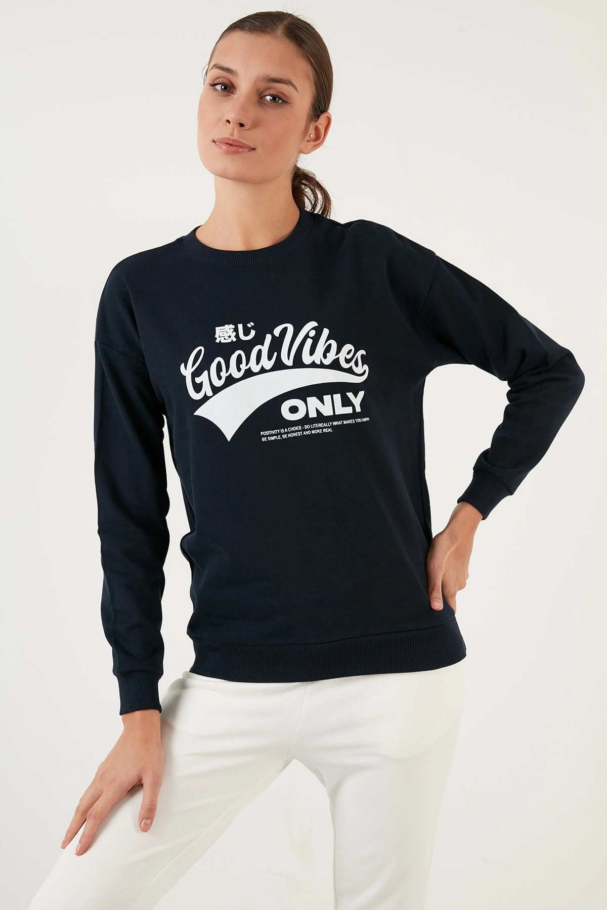 Pamuklu Baskılı Bisiklet Yaka Sweatshirt 22k0840k1