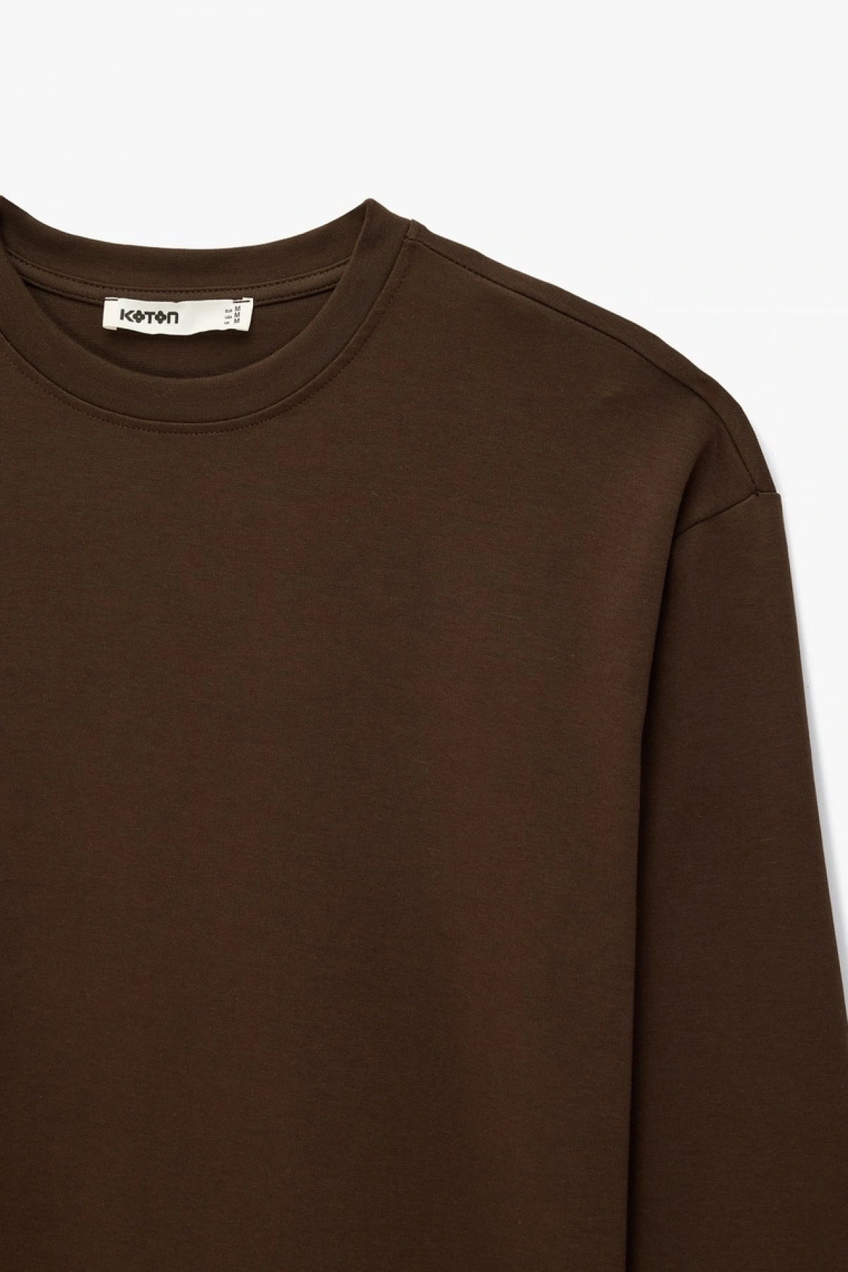 Pamuklu Uzun Kollu Bisiklet Yaka Basic Oversize Tişört