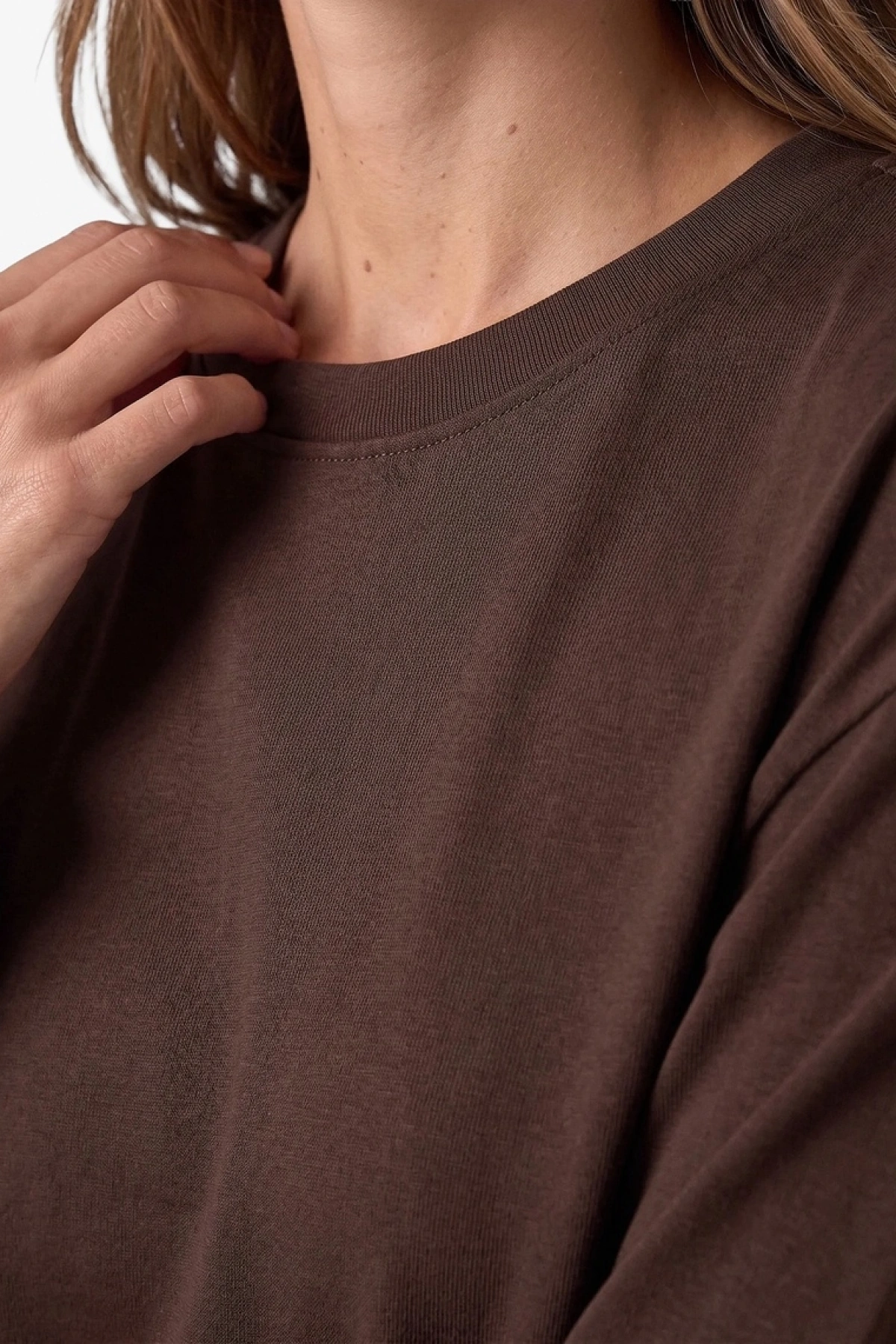 Pamuklu Uzun Kollu Bisiklet Yaka Basic Oversize Tişört