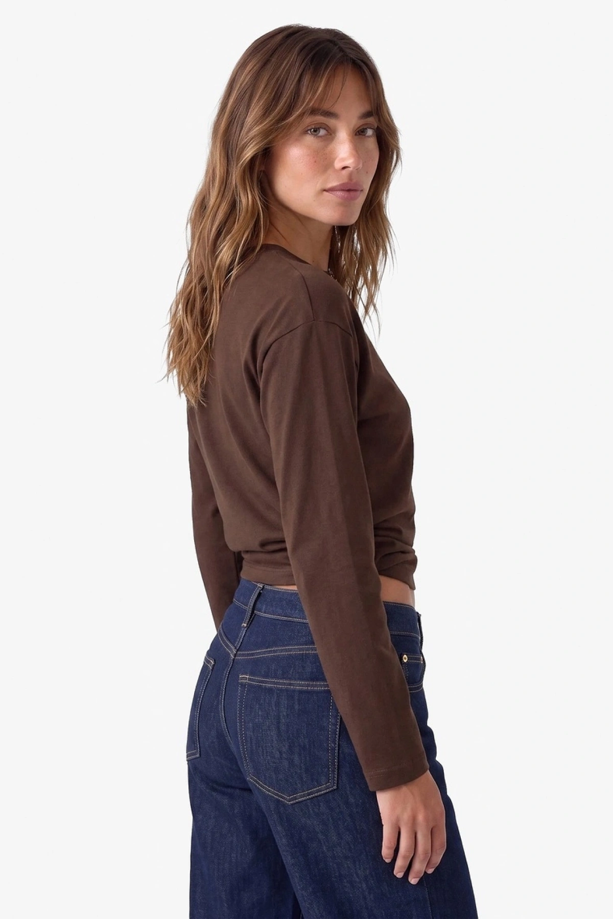 Pamuklu Uzun Kollu Bisiklet Yaka Basic Oversize Tişört