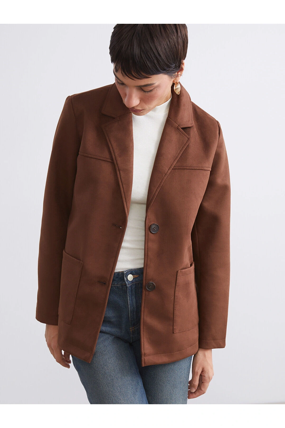Peak Yeni Sezon Süet Görünümlü Kadın Blazer Ceket
