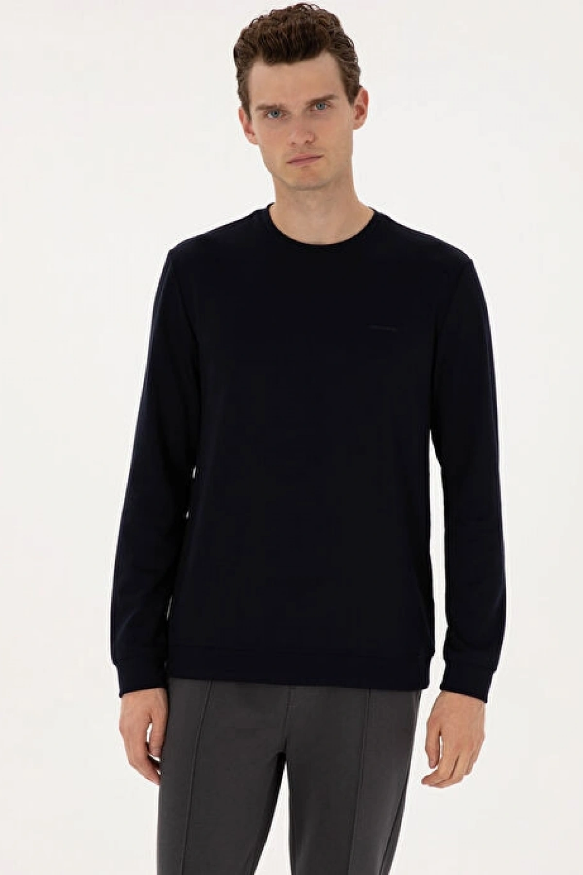 Pierre Cardin Lacivert Erkek Bisiklet Regular Fit Sweatshirt LONG
