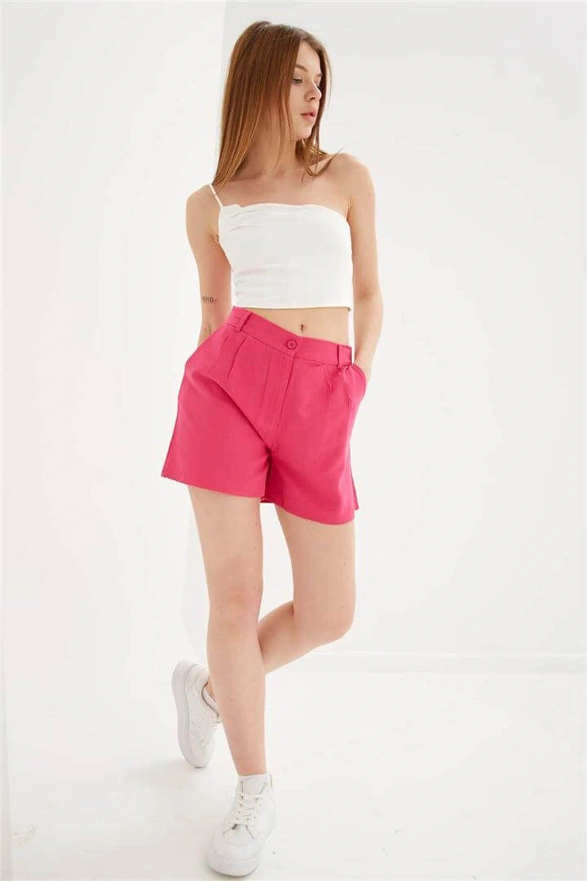 Pileli Şort Fuşya