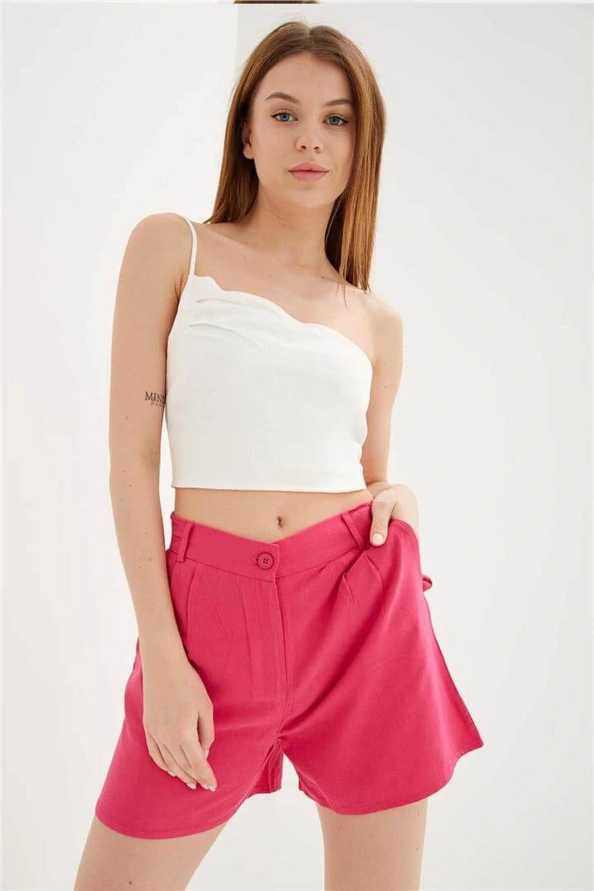 Pileli Şort Fuşya