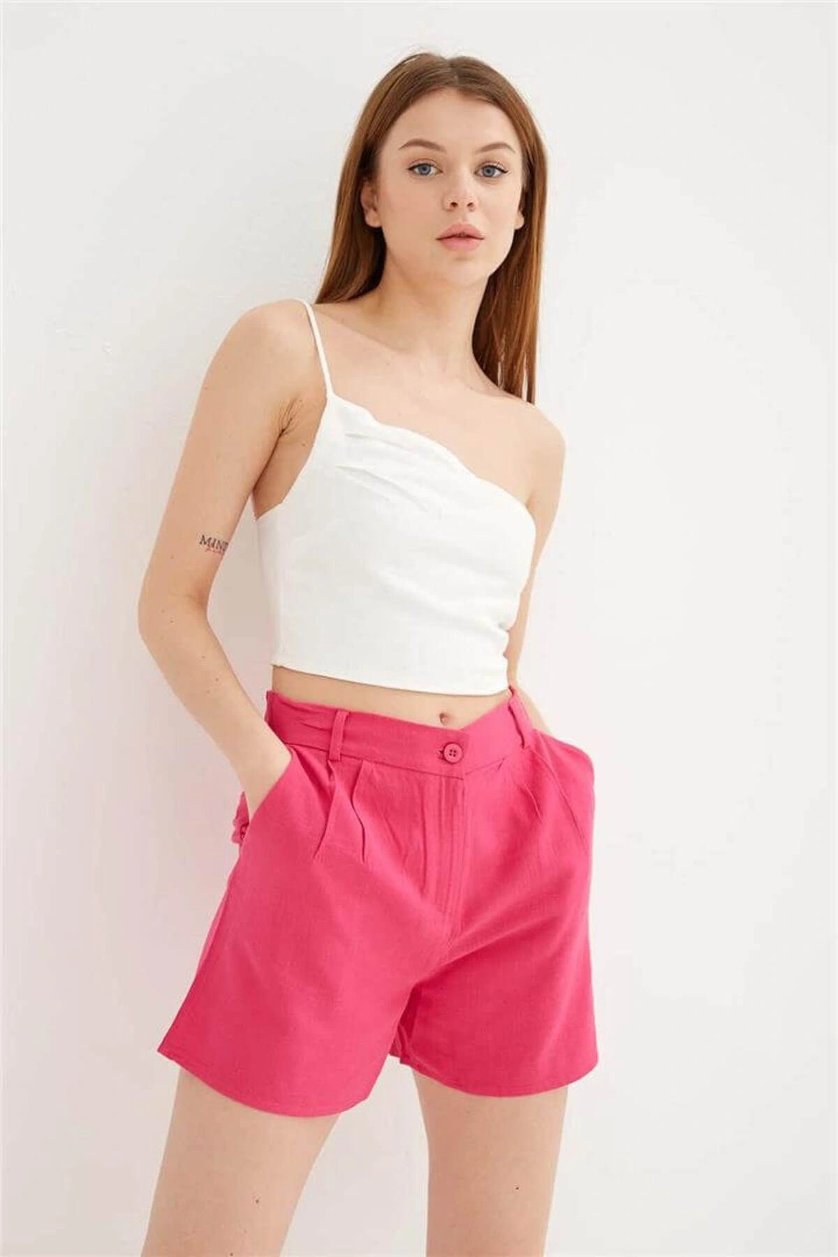 Pileli Şort Fuşya