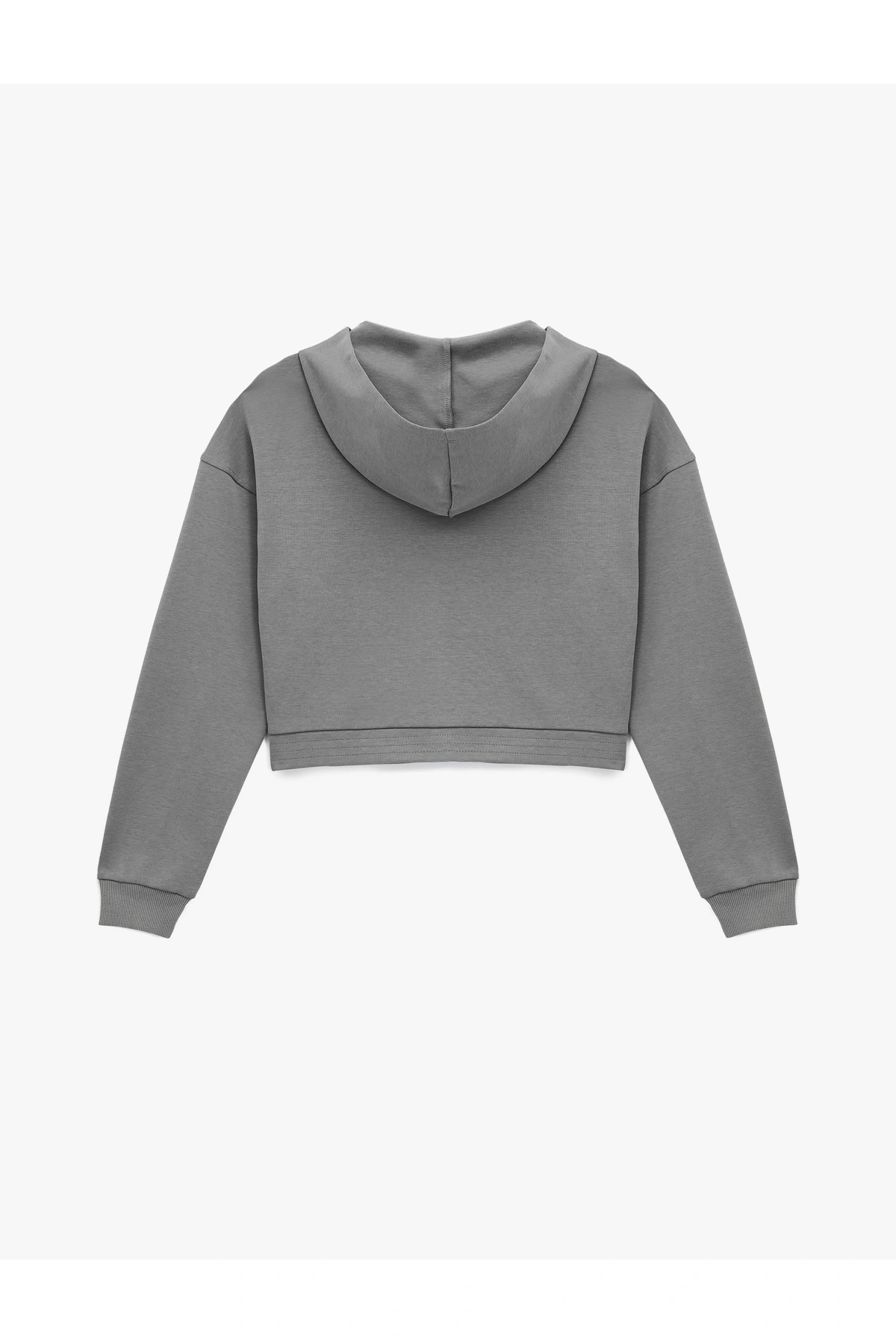 Rahat Kalıp Kanguru Cepli Fermuarlı Yıkamalı Kapüşonlu Crop Sweatshirt